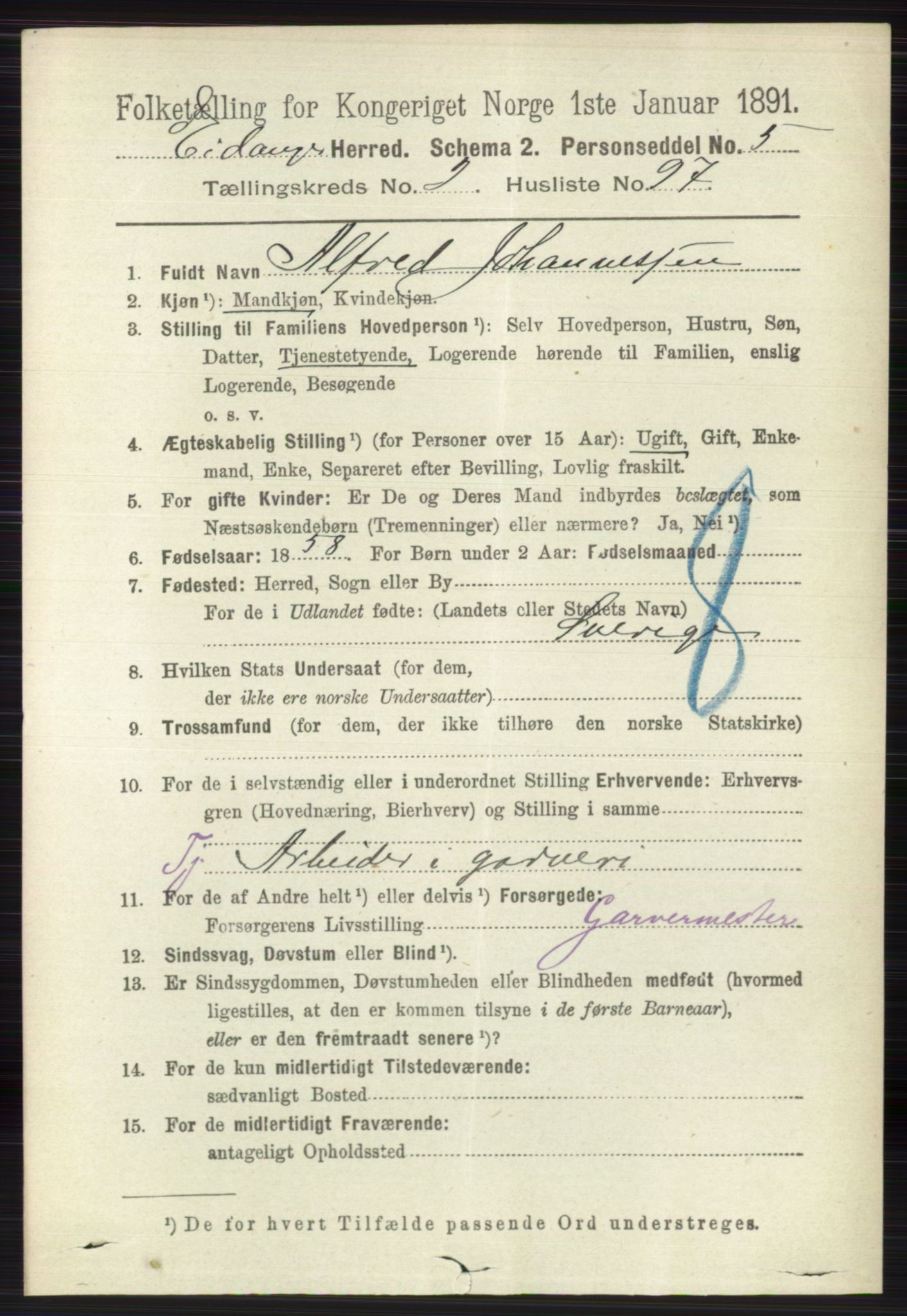 RA, 1891 census for 0813 Eidanger, 1891, p. 1441