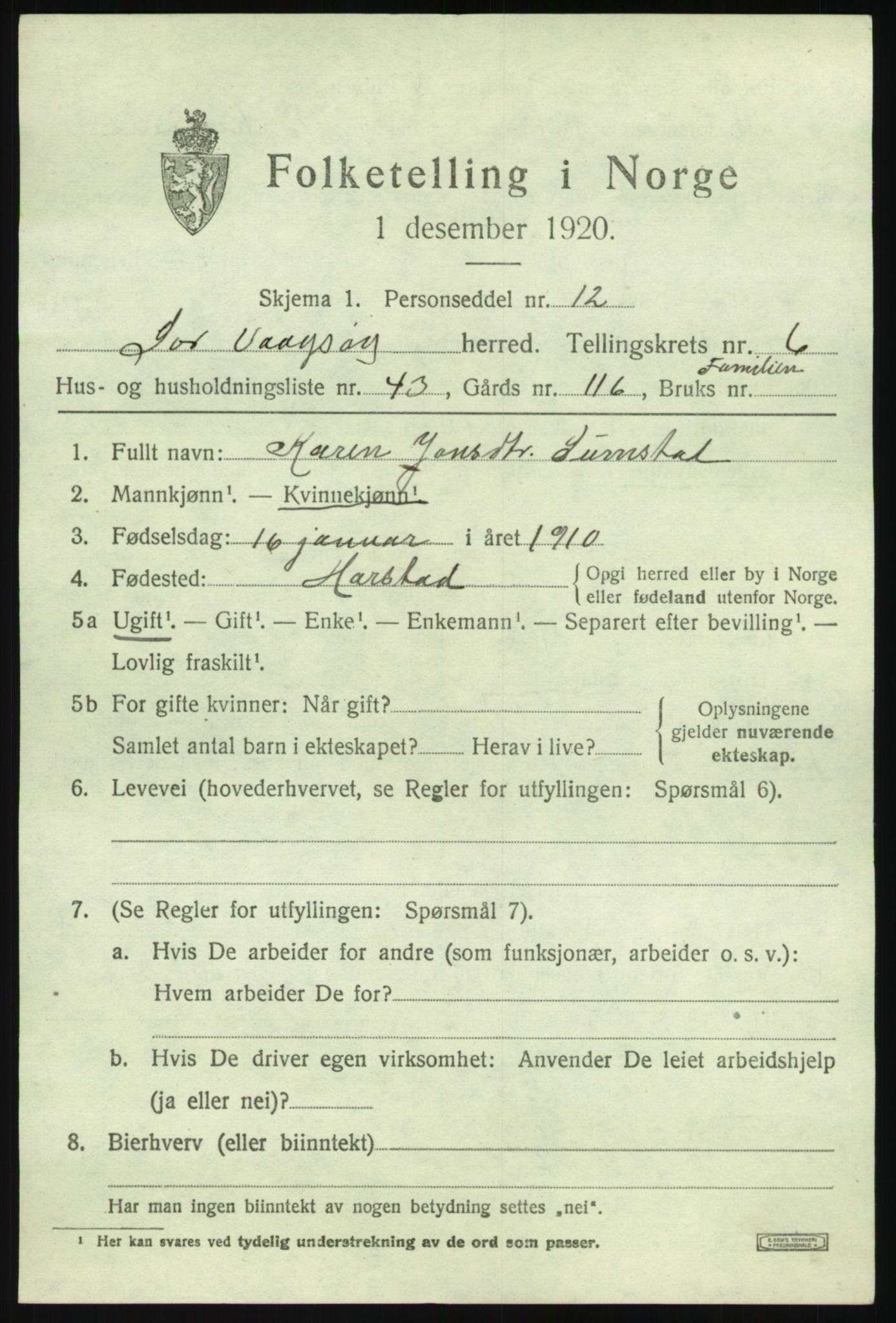 SAB, 1920 census for Sør-Vågsøy, 1920, p. 4130