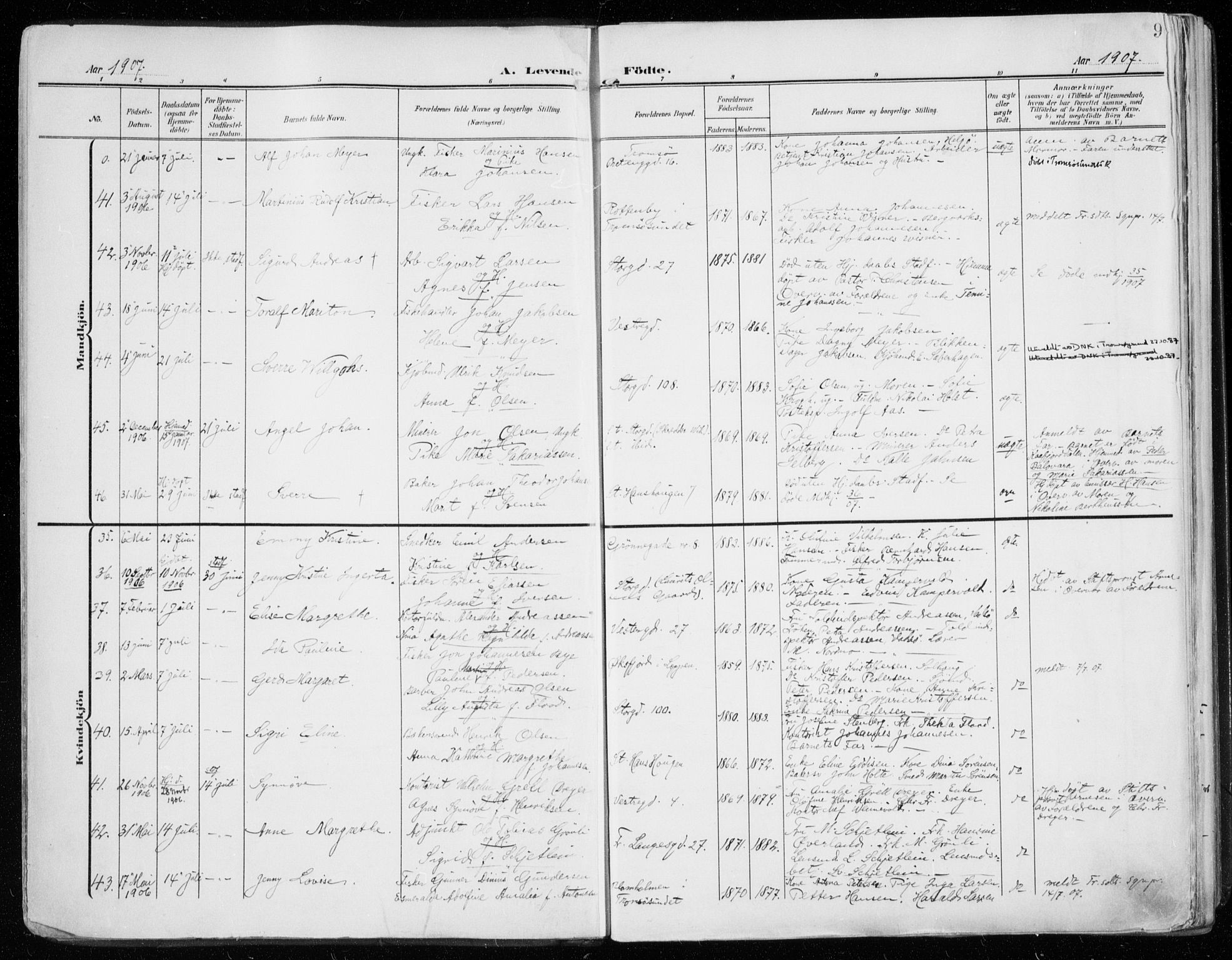 Tromsø sokneprestkontor/stiftsprosti/domprosti, AV/SATØ-S-1343/G/Ga/L0017kirke: Parish register (official) no. 17, 1907-1917, p. 9