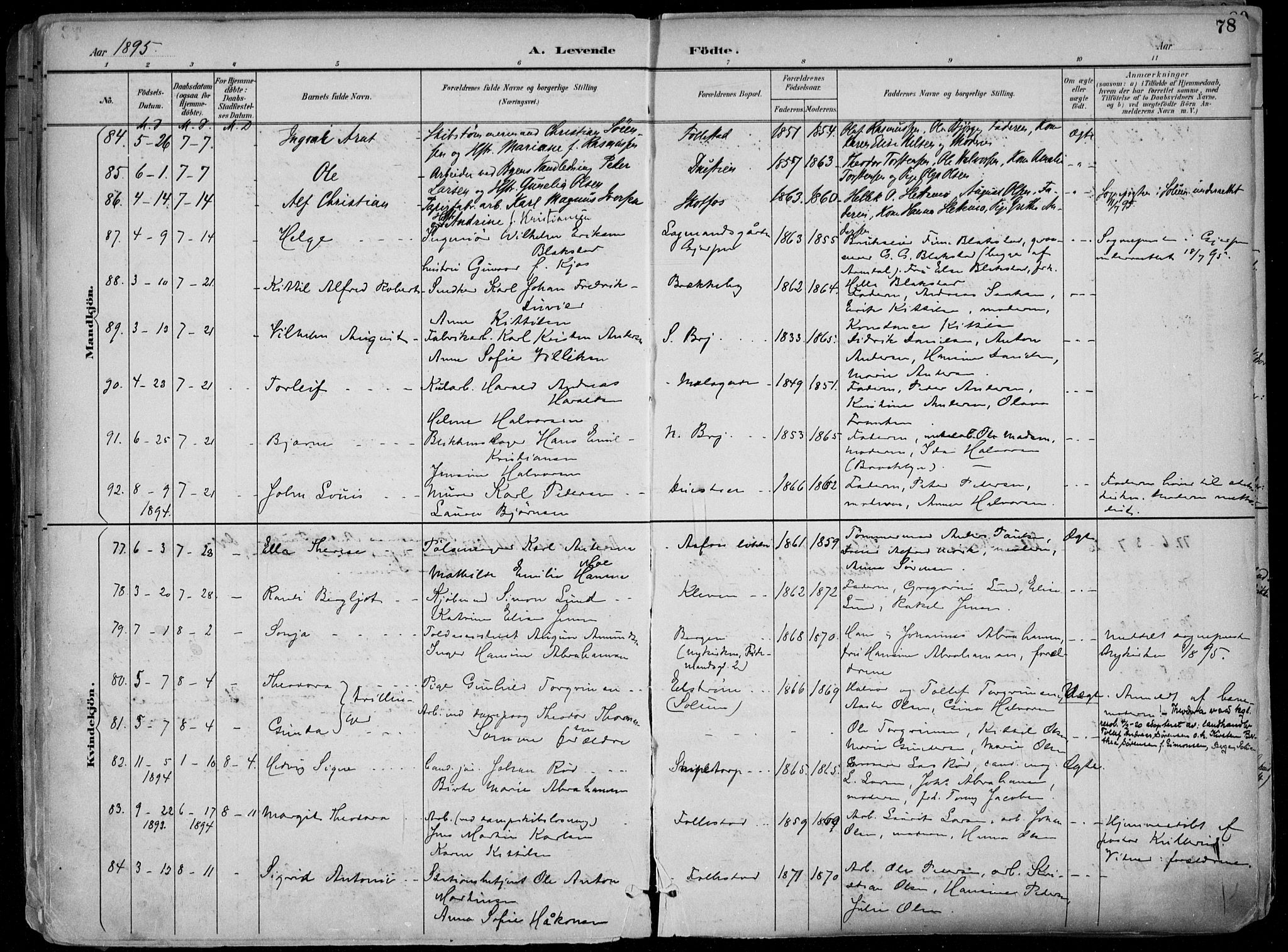 Skien kirkebøker, SAKO/A-302/F/Fa/L0010: Parish register (official) no. 10, 1891-1899, p. 78