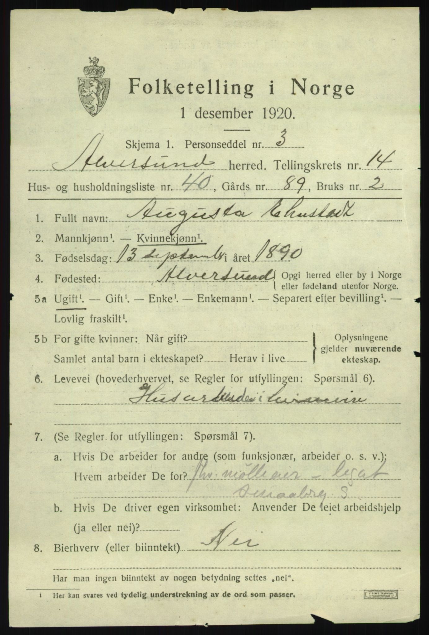 SAB, 1920 census for Alversund, 1920, p. 8244