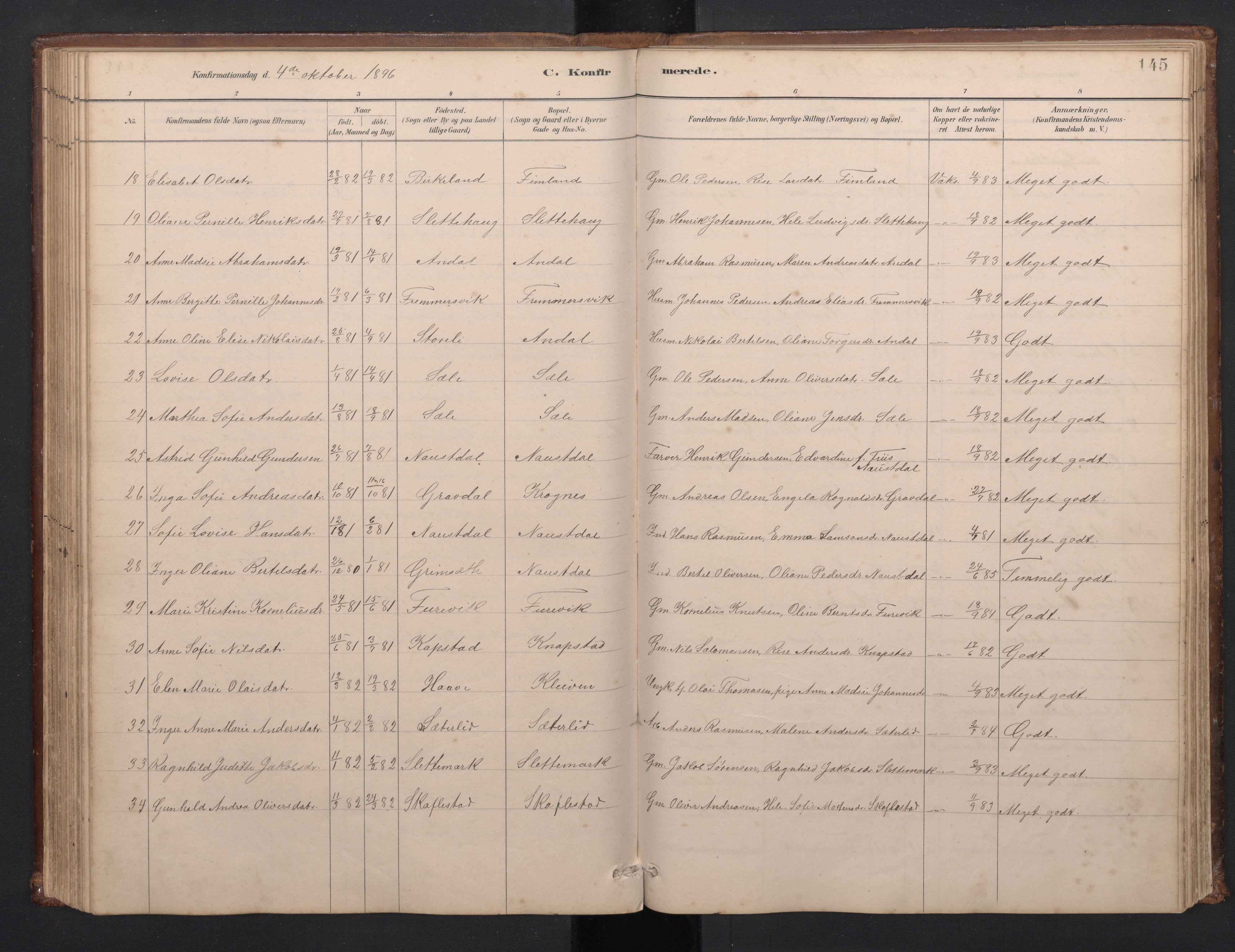 Førde sokneprestembete, SAB/A-79901/H/Hab/Habd/L0003: Parish register (copy) no. D 3, 1881-1897, p. 144b-145a
