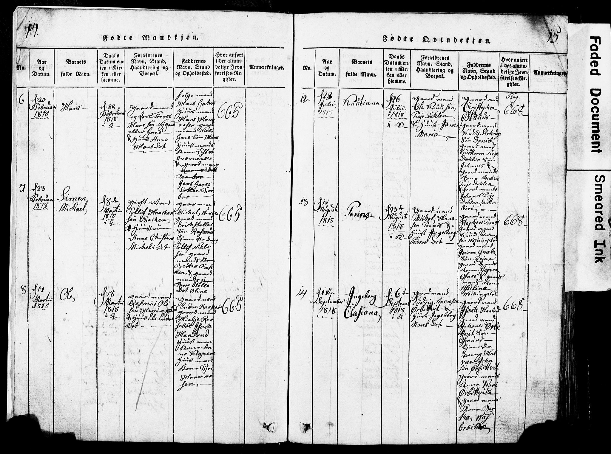 Torvastad sokneprestkontor, SAST/A -101857/H/Ha/Hab/L0002: Parish register (copy) no. B 2, 1817-1834, p. 14-15