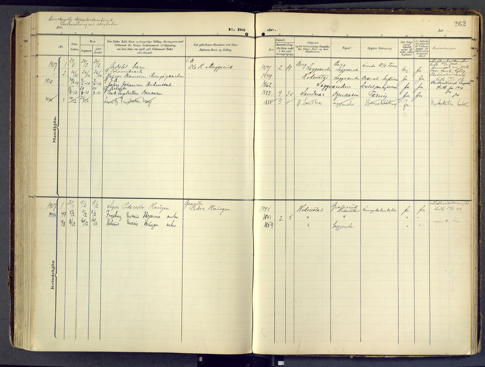 Sandsvær kirkebøker, SAKO/A-244/F/Fd/L0002: Parish register (official) no. IV 2, 1906-1943, p. 262