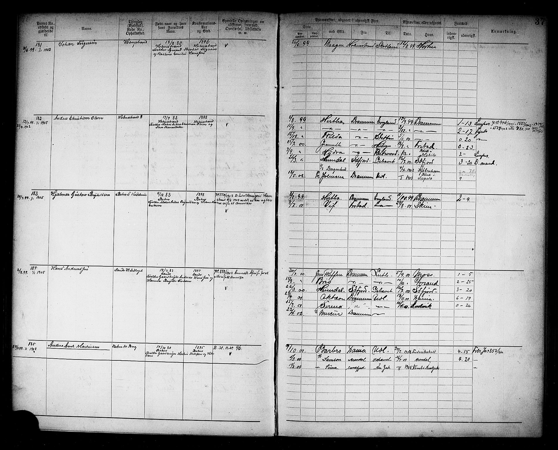 Holmestrand innrulleringskontor, AV/SAKO-A-1151/F/Fb/L0002: Annotasjonsrulle, 1894-1911, p. 40