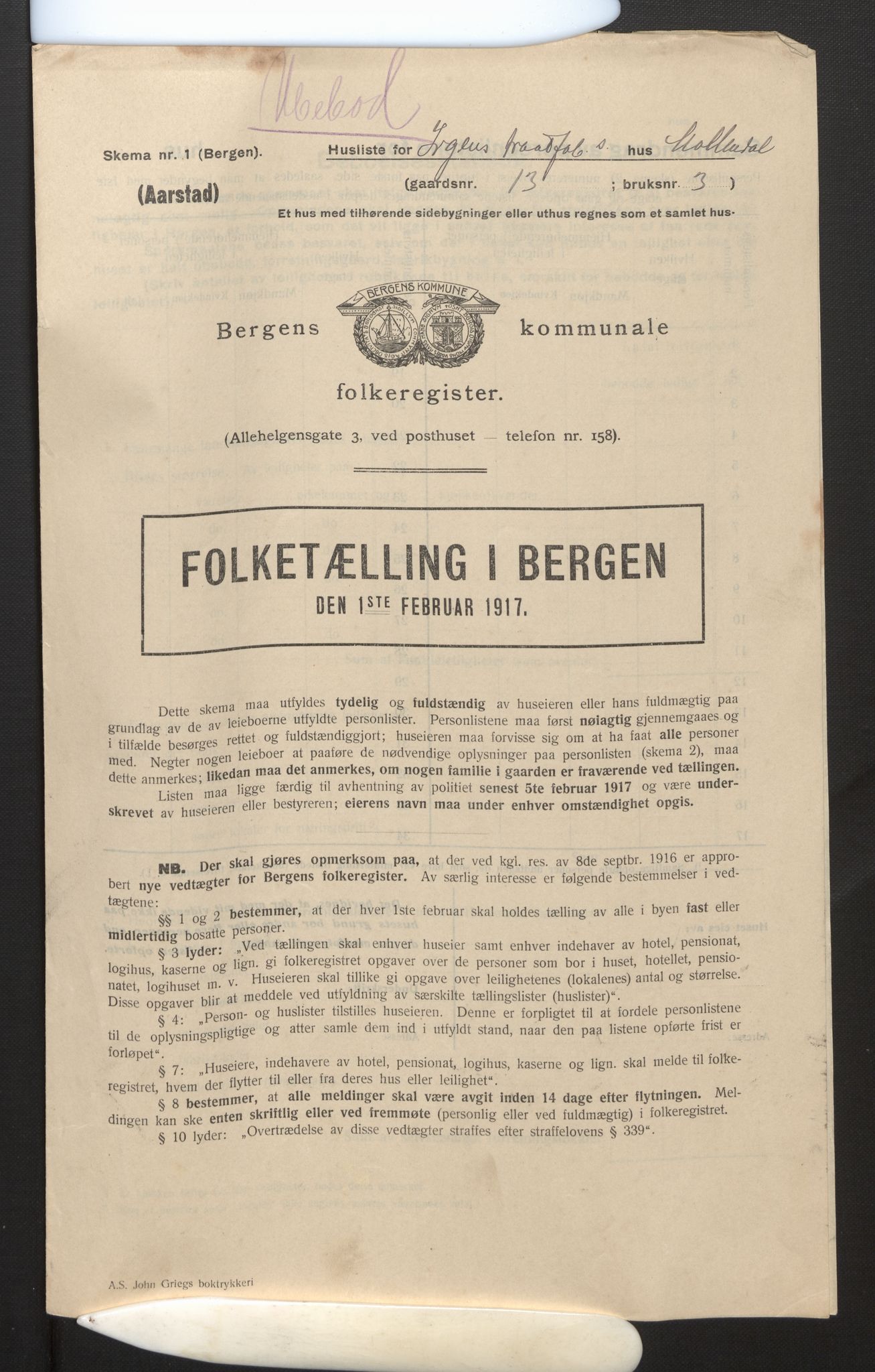 SAB, Municipal Census 1917 for Bergen, 1917, p. 52334