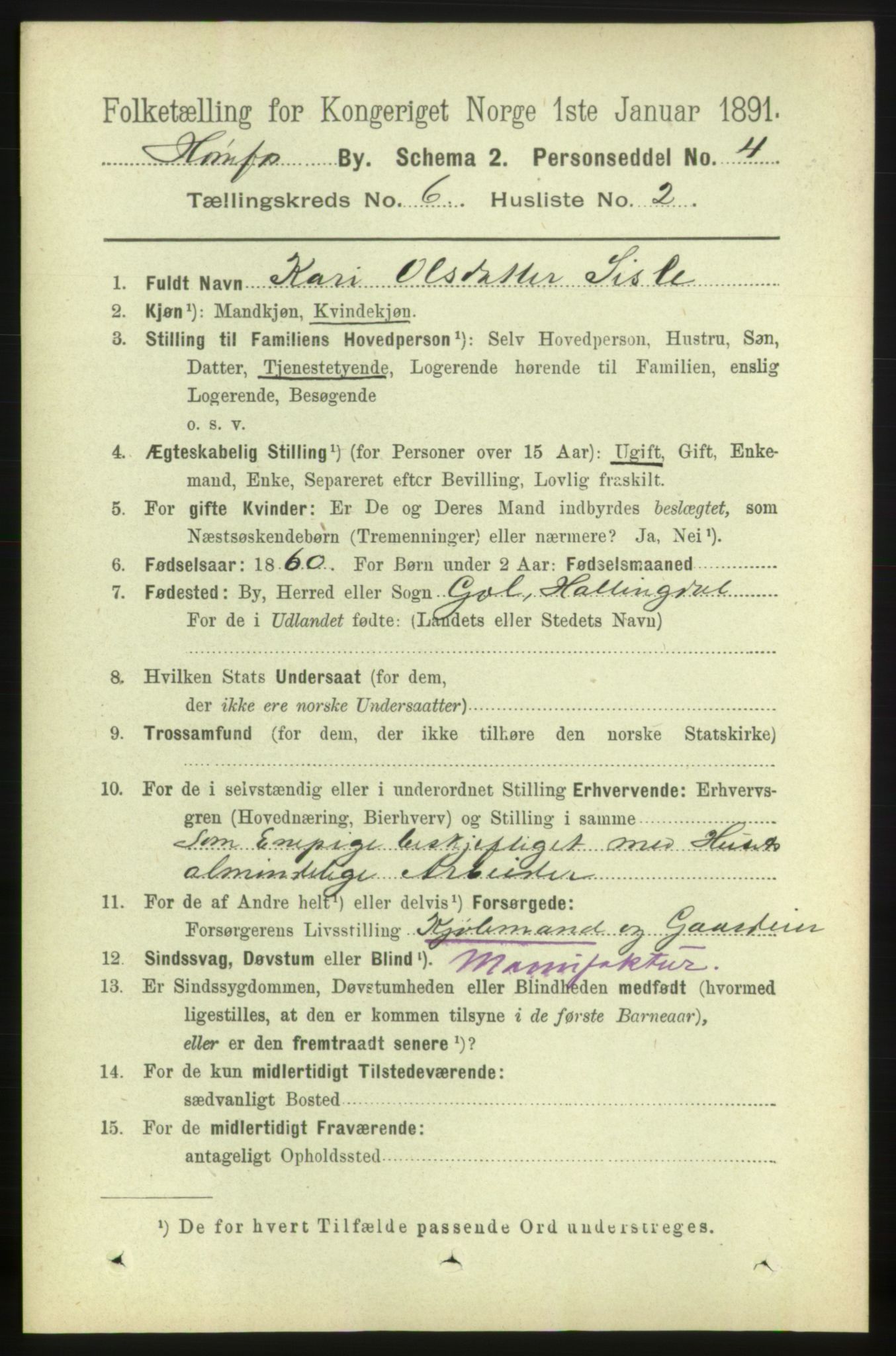 RA, 1891 census for 0601 Hønefoss, 1891, p. 1023