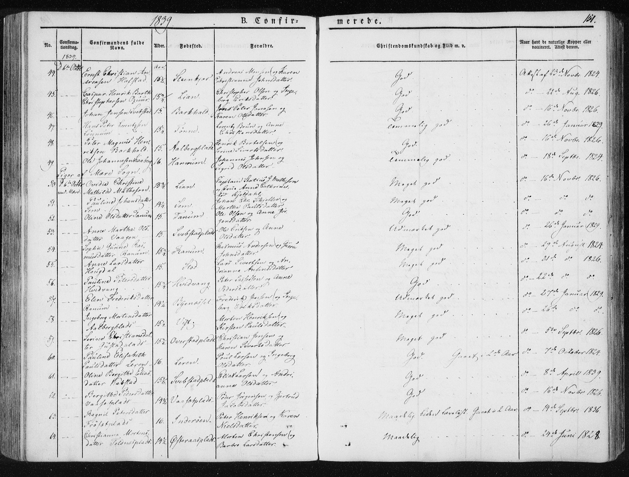 Ministerialprotokoller, klokkerbøker og fødselsregistre - Nord-Trøndelag, AV/SAT-A-1458/735/L0339: Parish register (official) no. 735A06 /1, 1836-1848, p. 151