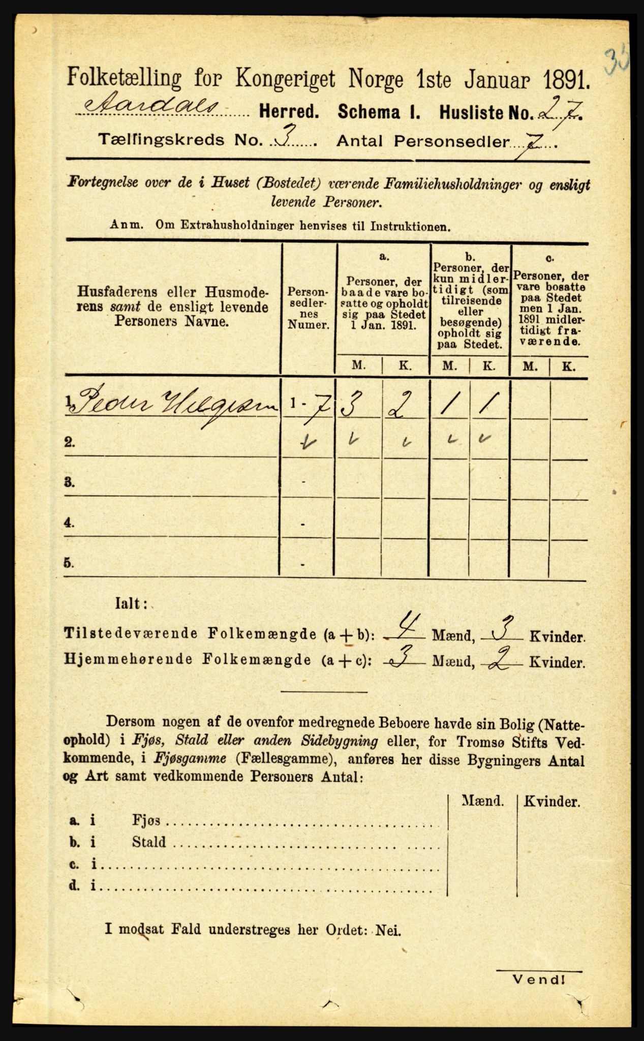 RA, 1891 census for 1424 Årdal, 1891, p. 391