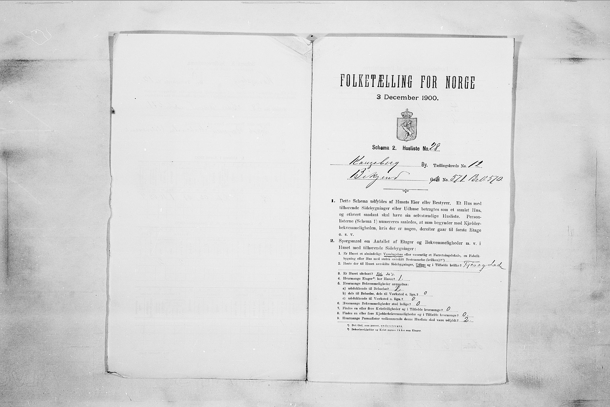 RA, 1900 census for Kongsberg, 1900, p. 2225