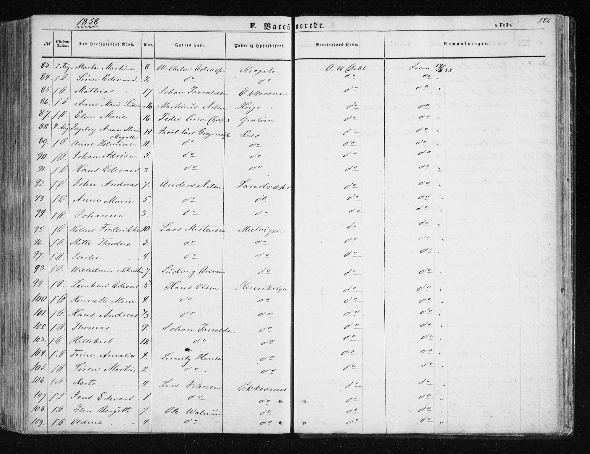 Tromsøysund sokneprestkontor, AV/SATØ-S-1304/G/Ga/L0001kirke: Parish register (official) no. 1, 1856-1867, p. 286