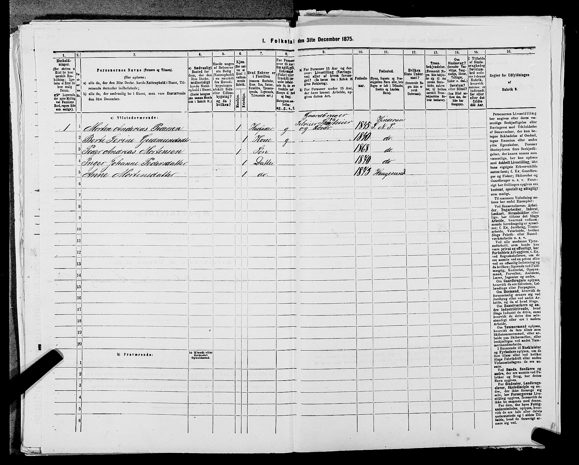 SAST, 1875 census for 1139P Nedstrand, 1875, p. 111