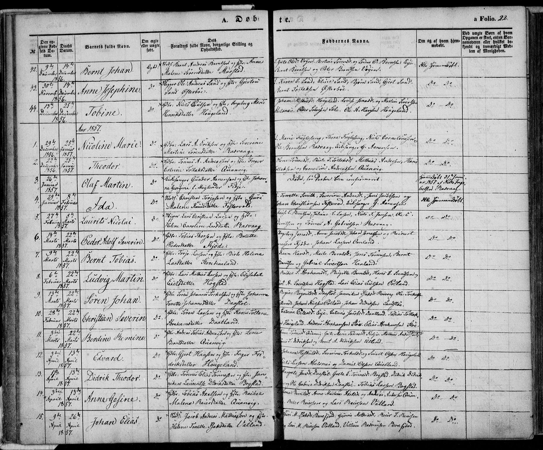 Flekkefjord sokneprestkontor, AV/SAK-1111-0012/F/Fa/Fab/L0004: Parish register (official) no. A 4, 1850-1875, p. 22