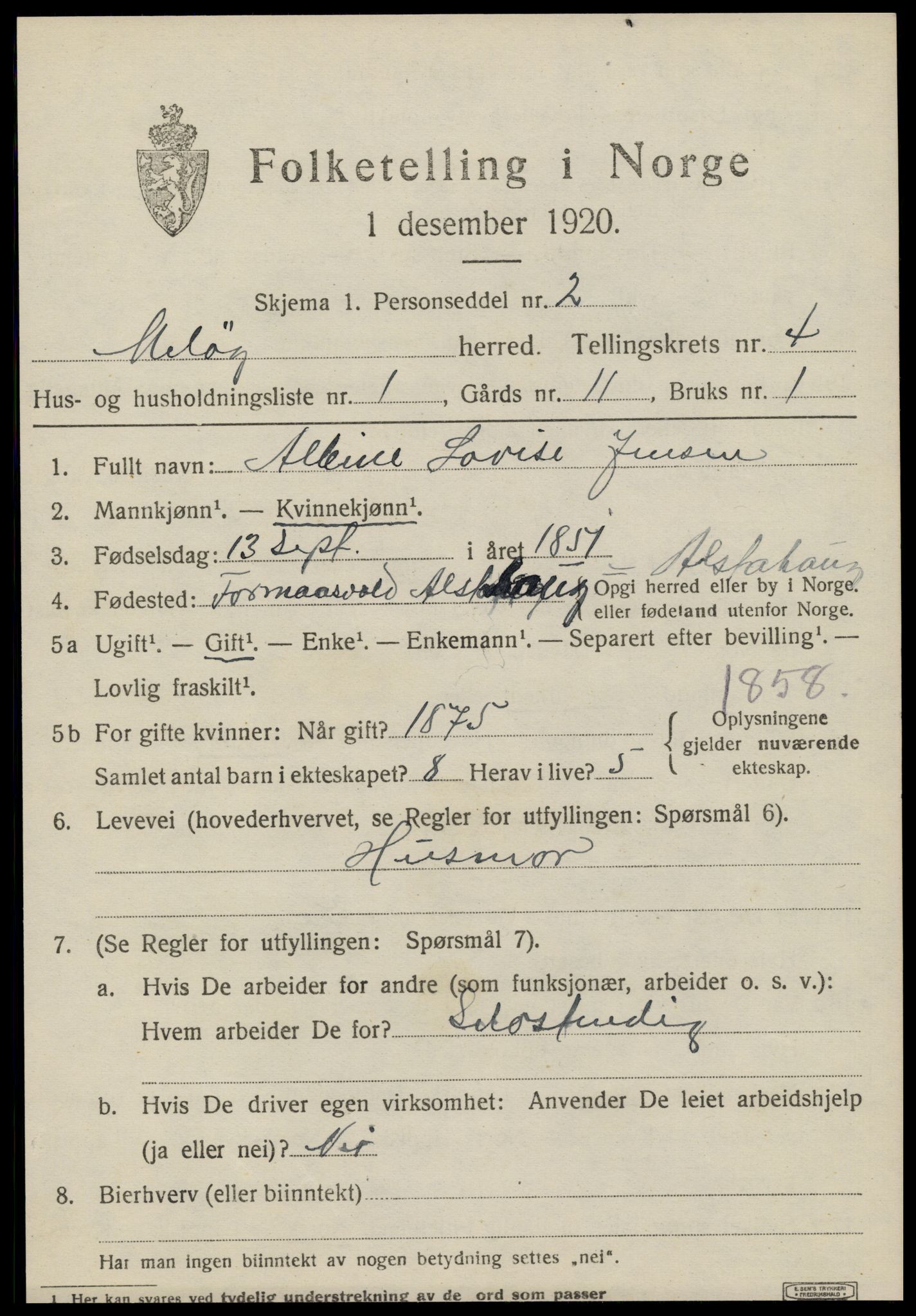 SAT, 1920 census for Meløy, 1920, p. 2775