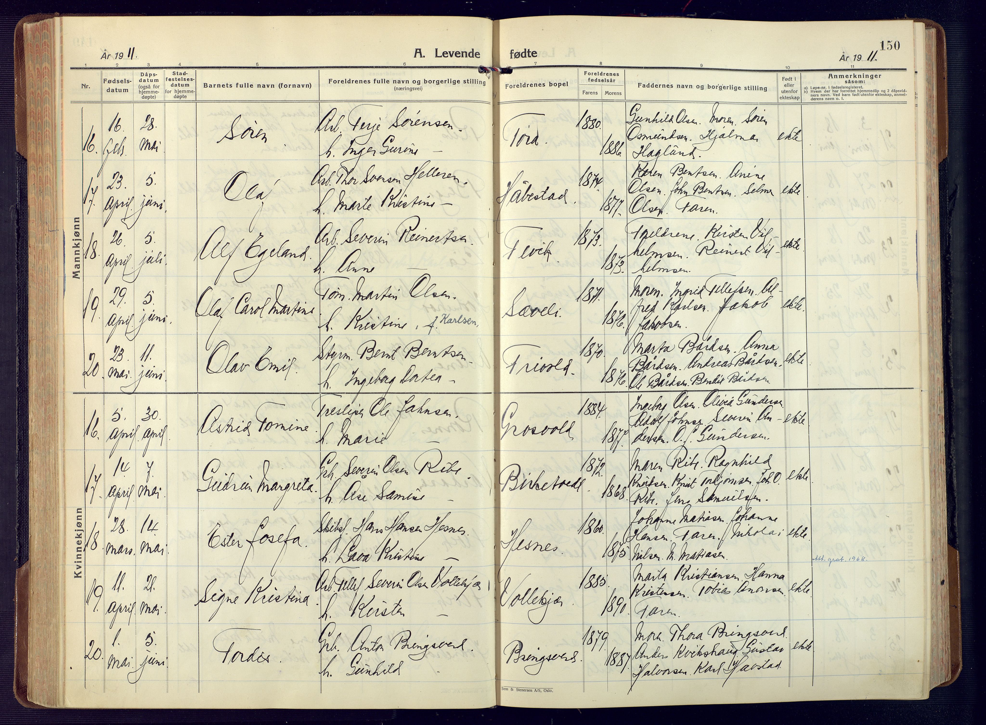 Fjære sokneprestkontor, AV/SAK-1111-0011/F/Fa/L0004: Parish register (official) no. A 4, 1902-1925, p. 150