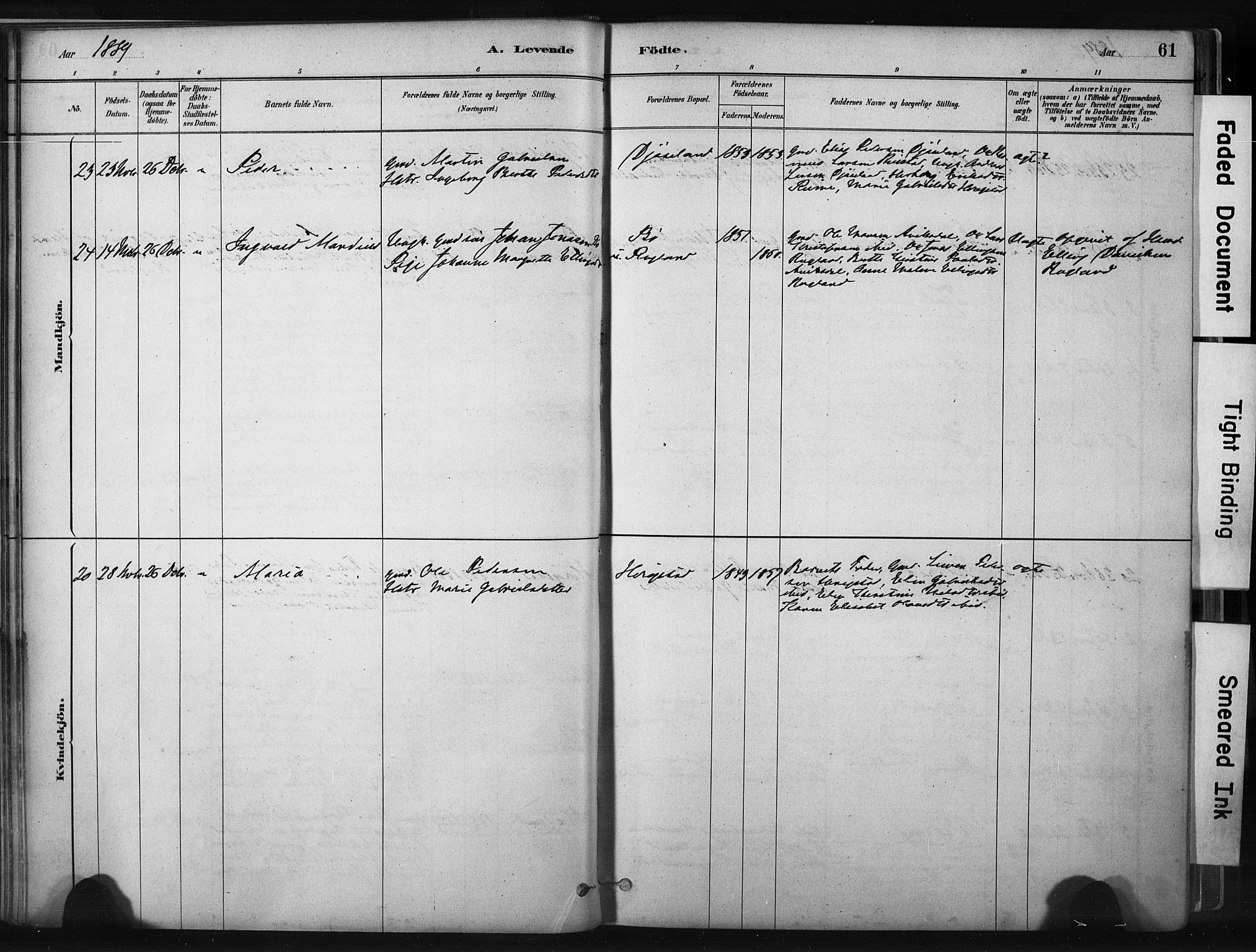 Hå sokneprestkontor, AV/SAST-A-101801/001/30BA/L0011: Parish register (official) no. A 10, 1879-1900, p. 61