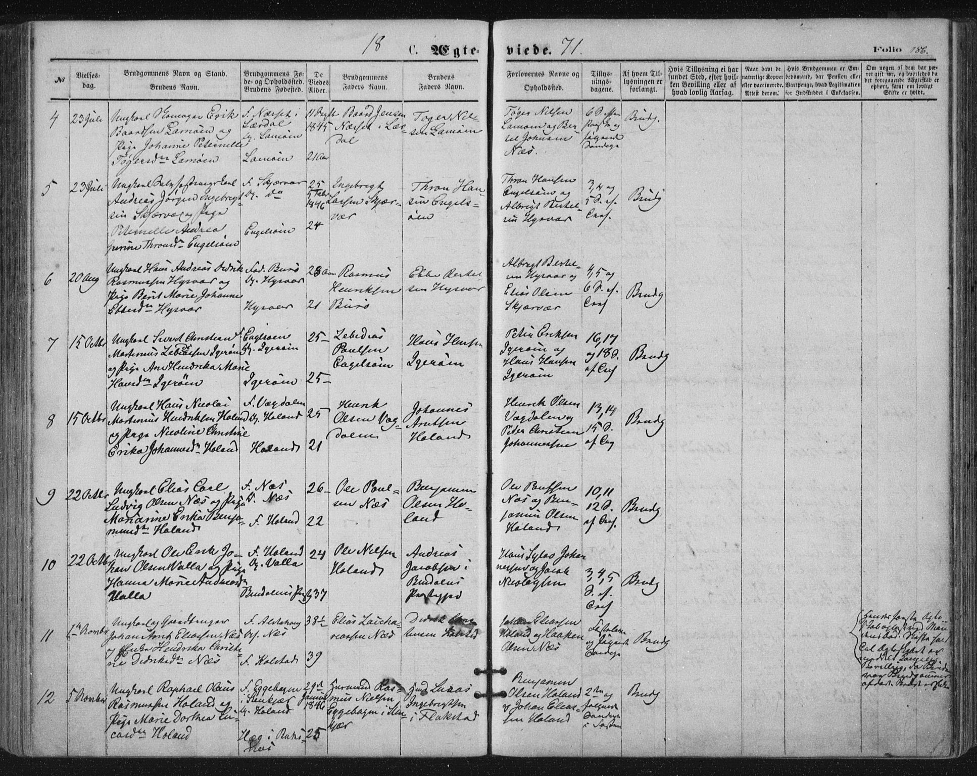 Ministerialprotokoller, klokkerbøker og fødselsregistre - Nordland, SAT/A-1459/816/L0241: Parish register (official) no. 816A07, 1870-1885, p. 186