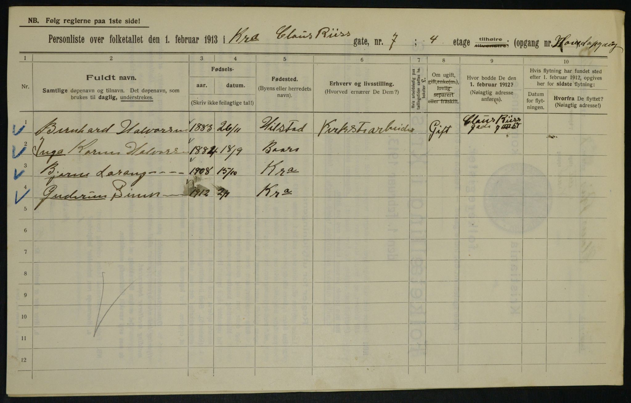 OBA, Municipal Census 1913 for Kristiania, 1913, p. 12802