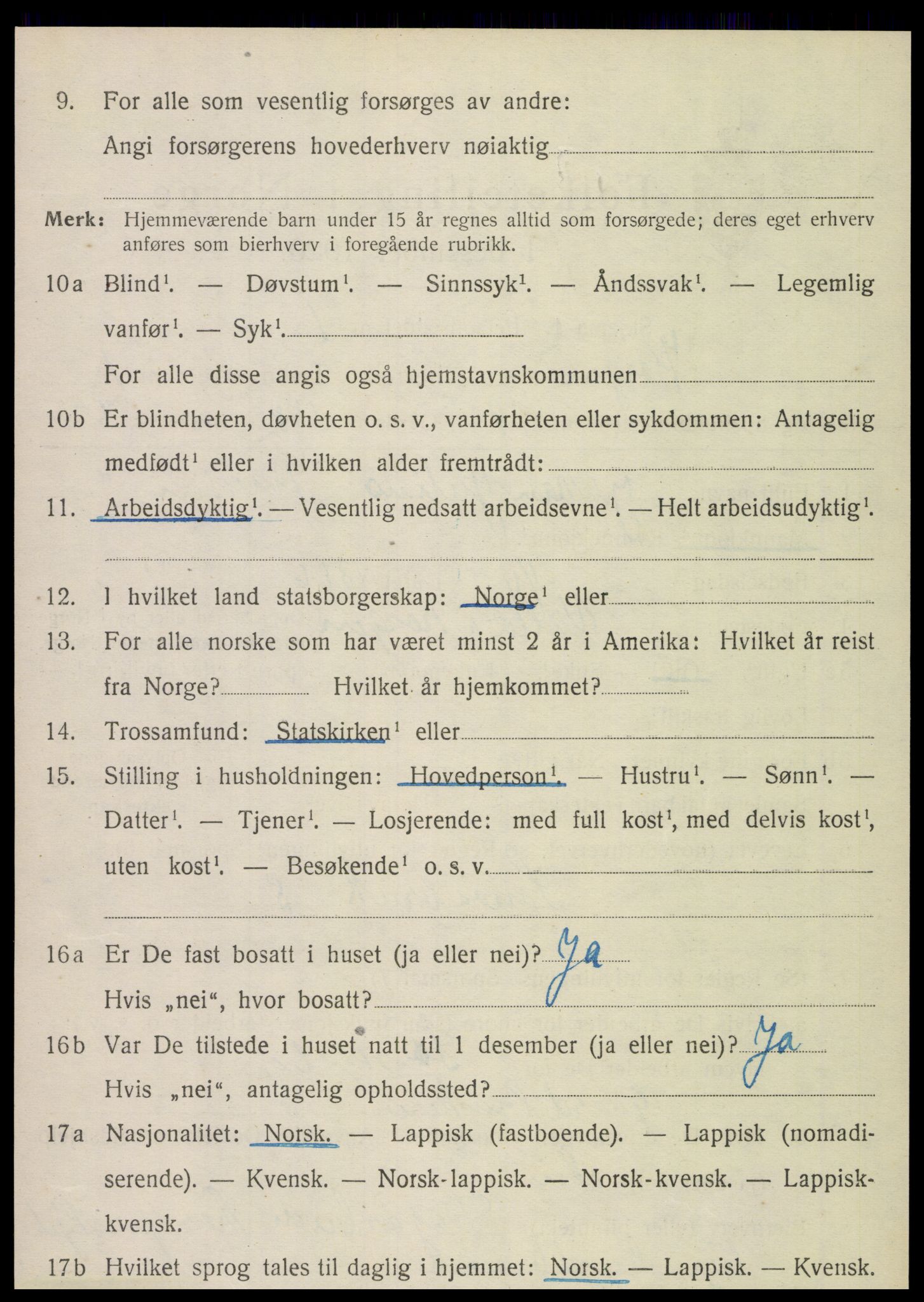 SAT, 1920 census for Korgen, 1920, p. 911