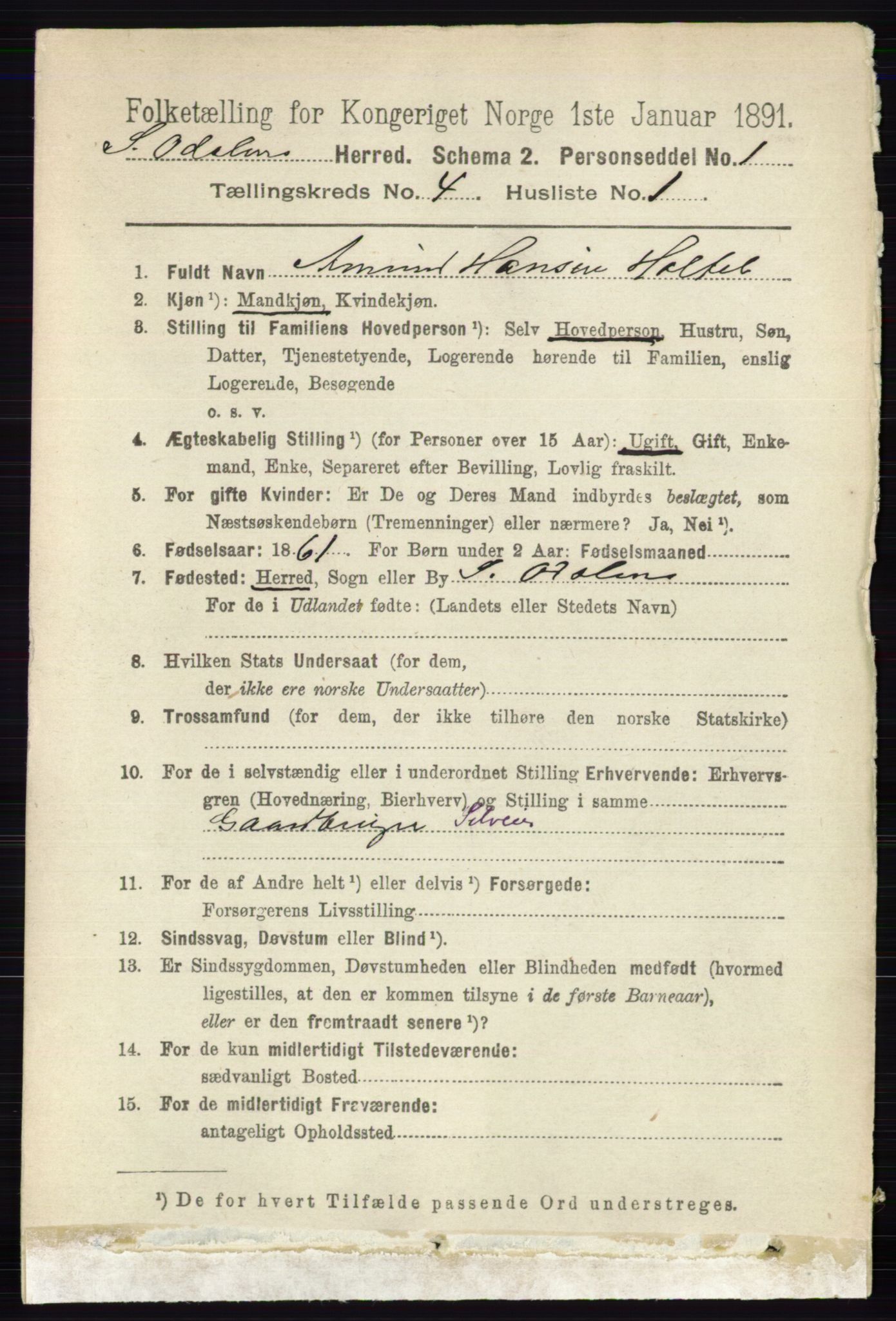 RA, 1891 census for 0419 Sør-Odal, 1891, p. 1740