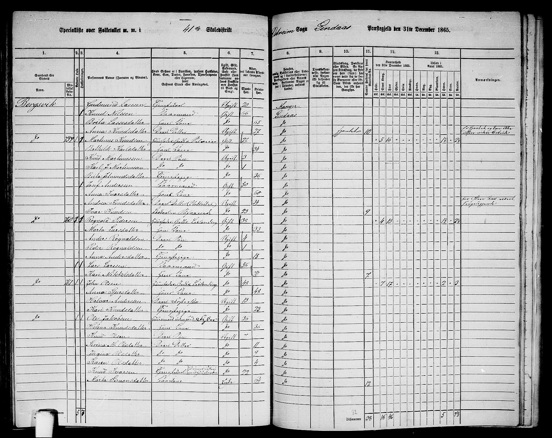 RA, 1865 census for Lindås, 1865, p. 271