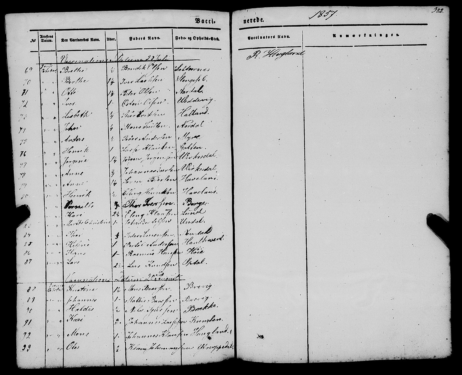 Gulen sokneprestembete, AV/SAB-A-80201/H/Haa/Haaa/L0021: Parish register (official) no. A 21, 1848-1858, p. 382