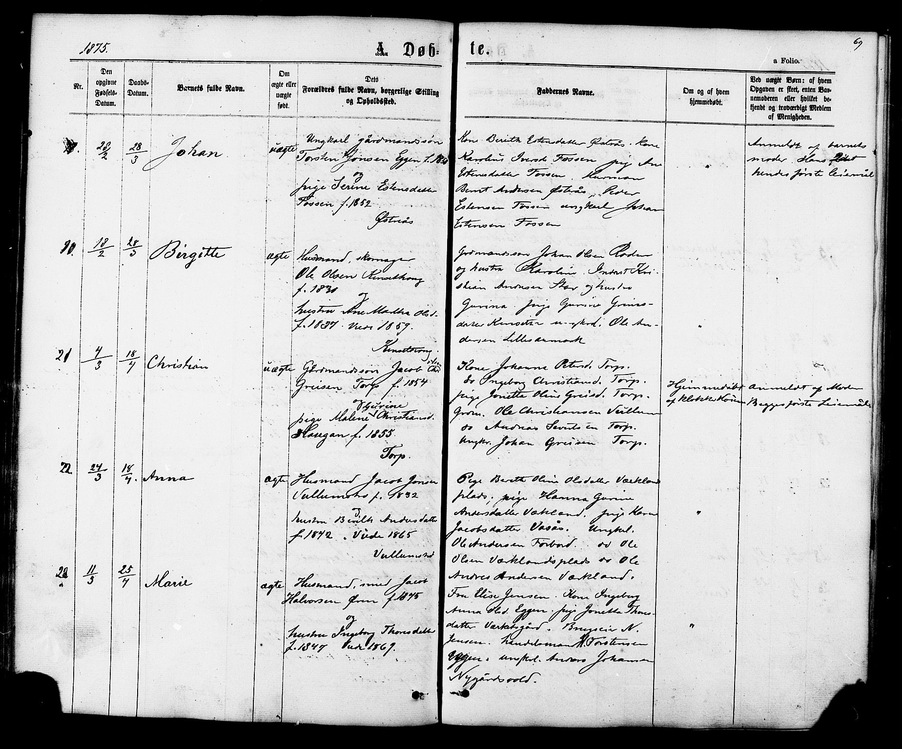 Ministerialprotokoller, klokkerbøker og fødselsregistre - Sør-Trøndelag, AV/SAT-A-1456/616/L0409: Parish register (official) no. 616A06, 1865-1877, p. 69