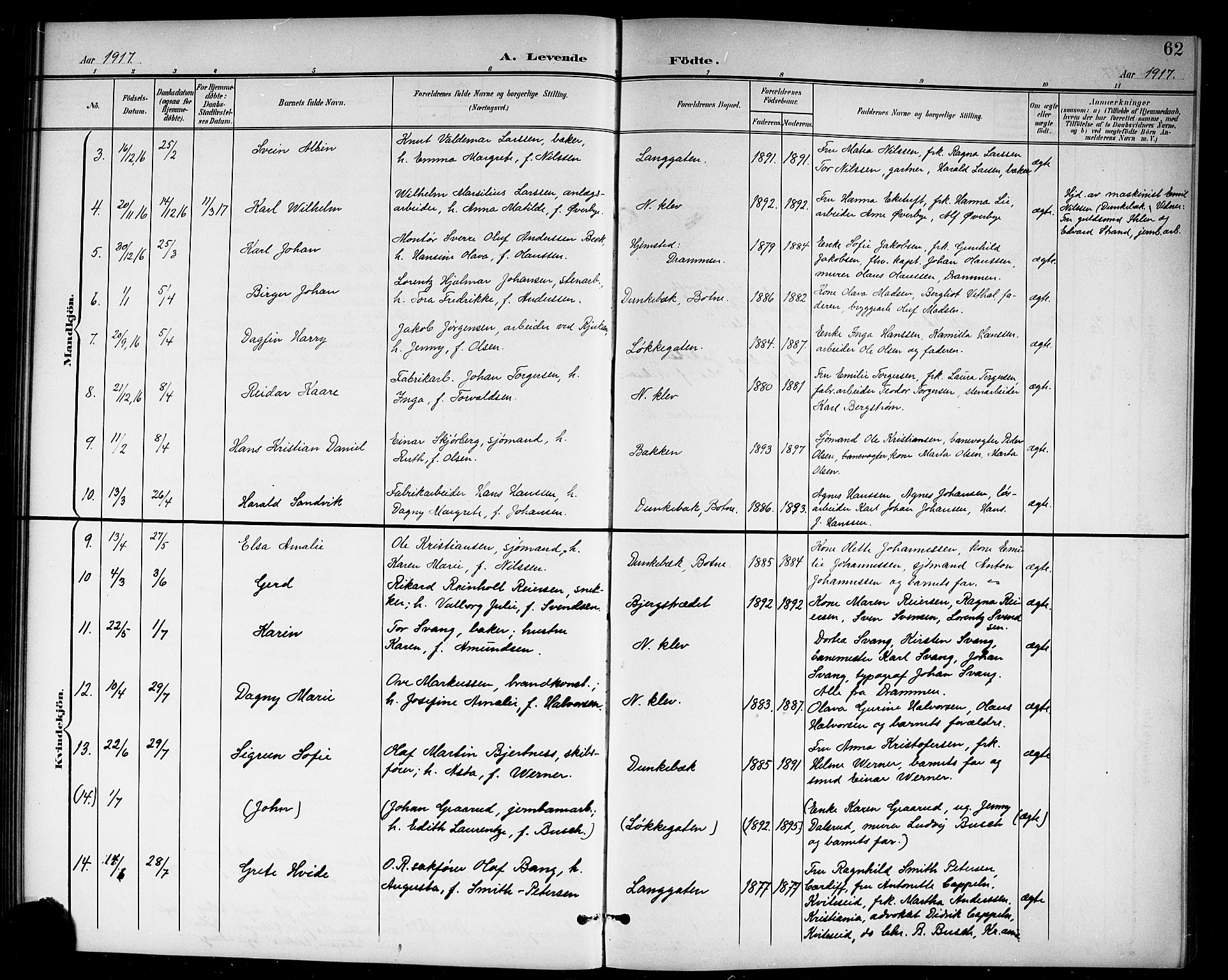 Holmestrand kirkebøker, AV/SAKO-A-346/G/Ga/L0006: Parish register (copy) no. 6, 1901-1923, p. 62