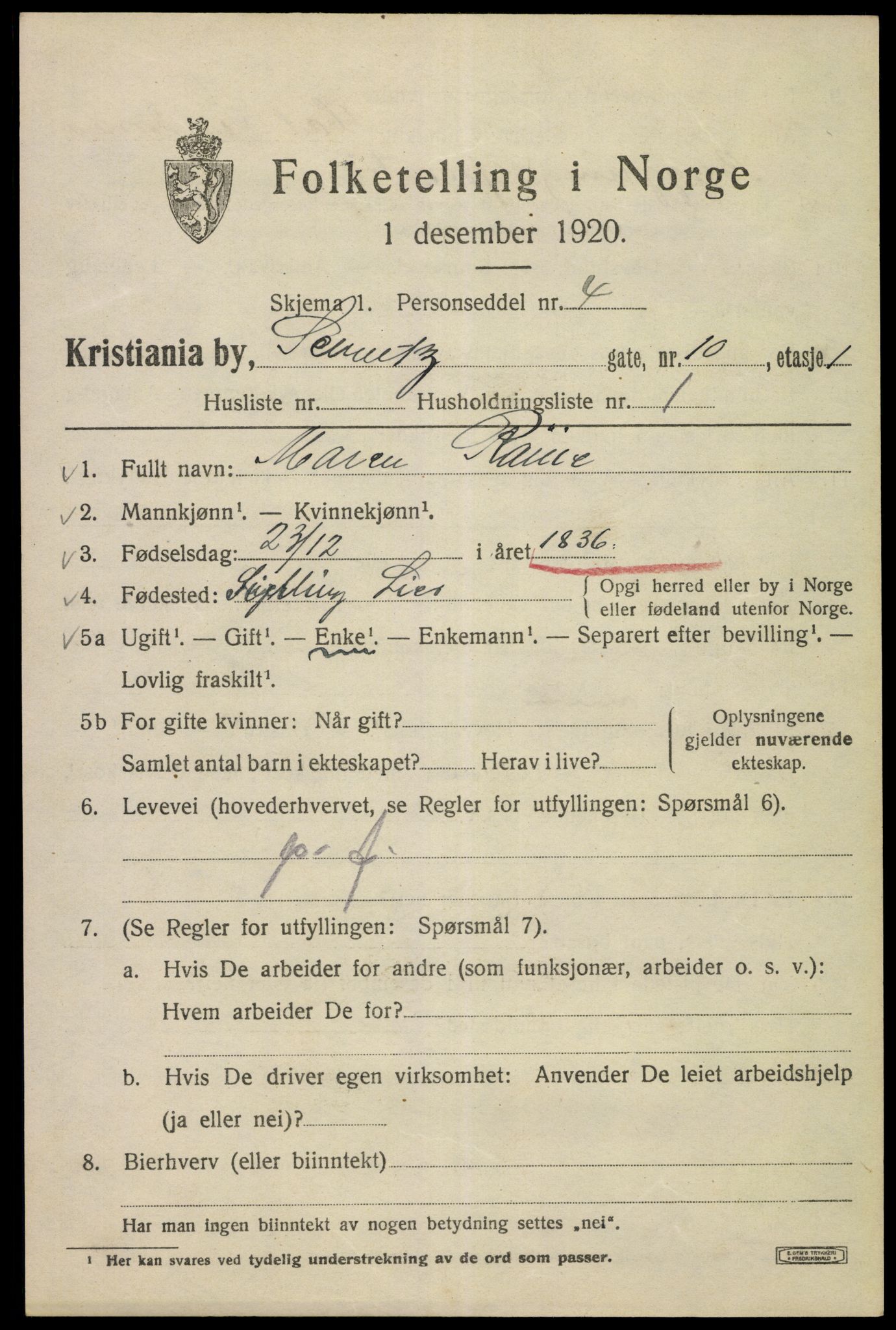 SAO, 1920 census for Kristiania, 1920, p. 491917