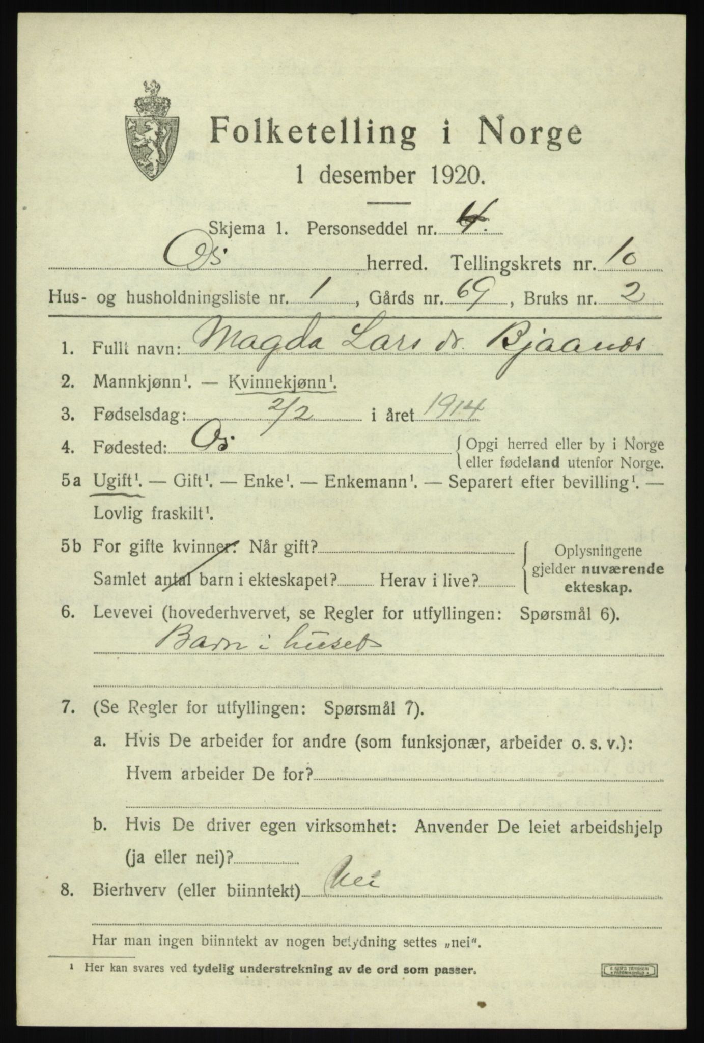 SAB, 1920 census for Os, 1920, p. 8222