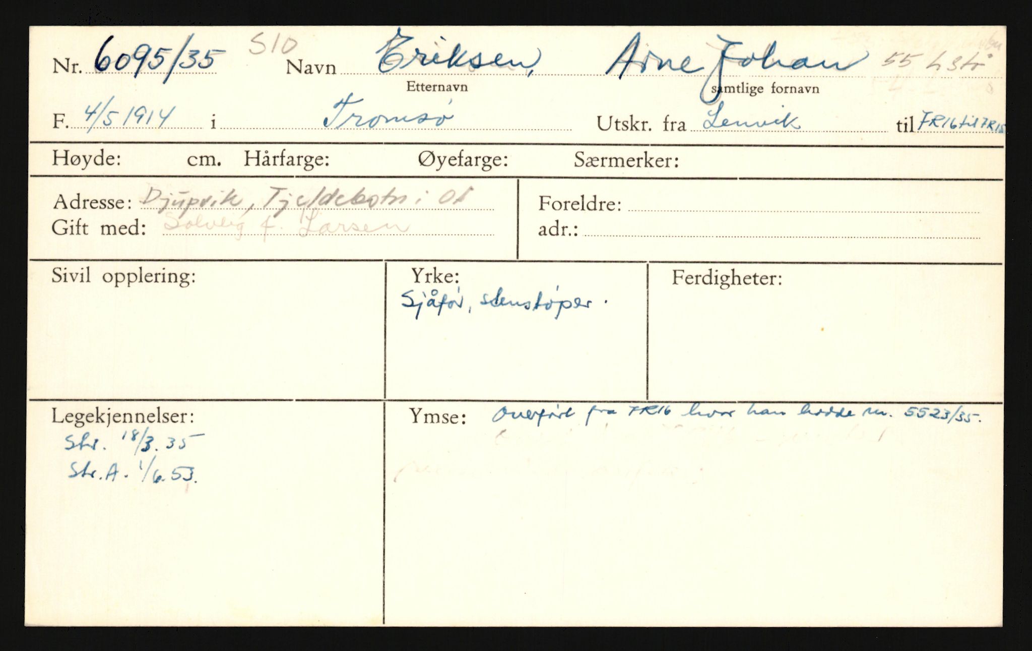 Forsvaret, Troms infanteriregiment nr. 16, AV/RA-RAFA-3146/P/Pa/L0019: Rulleblad for regimentets menige mannskaper, årsklasse 1935, 1935, p. 195