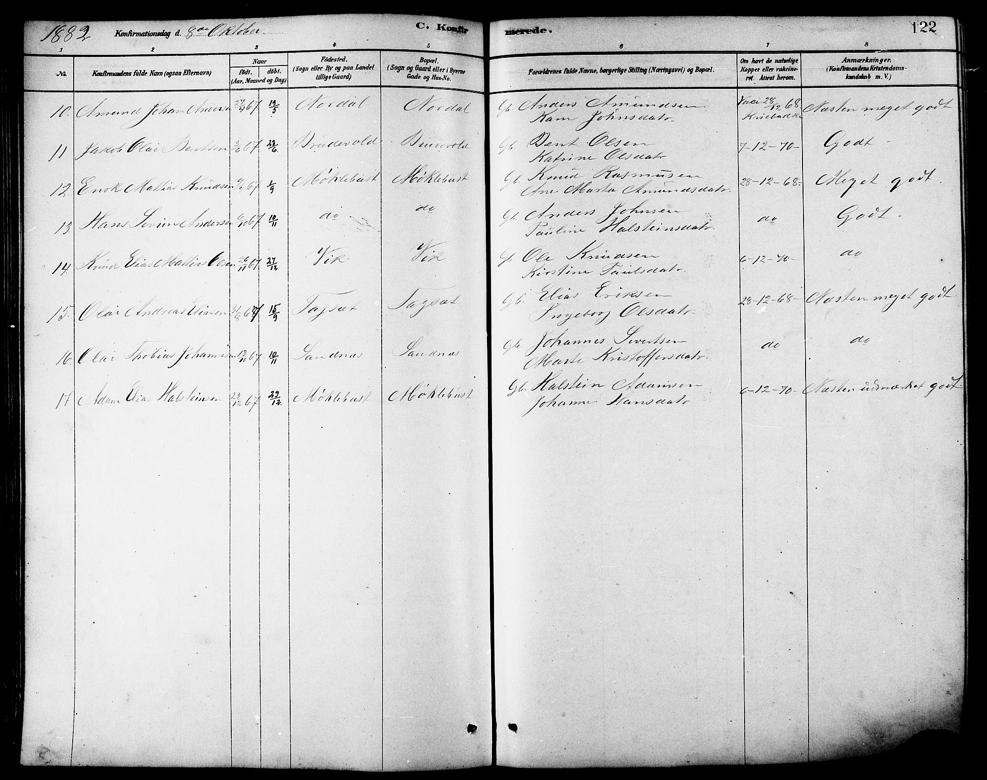 Ministerialprotokoller, klokkerbøker og fødselsregistre - Møre og Romsdal, AV/SAT-A-1454/502/L0027: Parish register (copy) no. 502C01, 1878-1908, p. 122