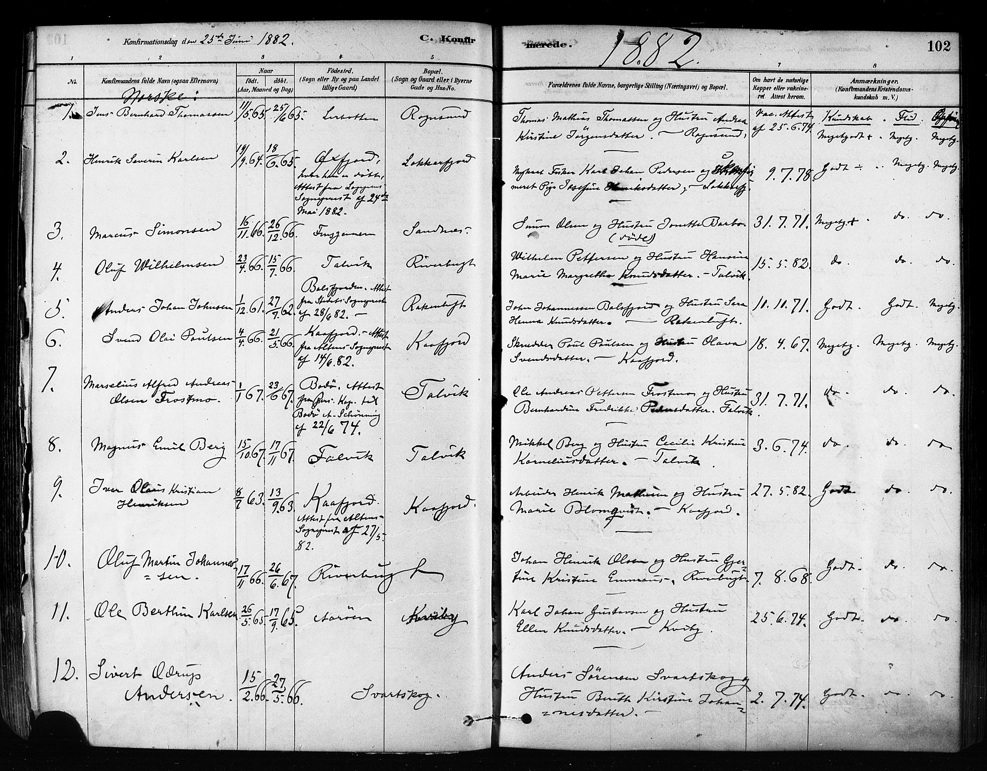 Talvik sokneprestkontor, SATØ/S-1337/H/Ha/L0012kirke: Parish register (official) no. 12, 1878-1886, p. 102