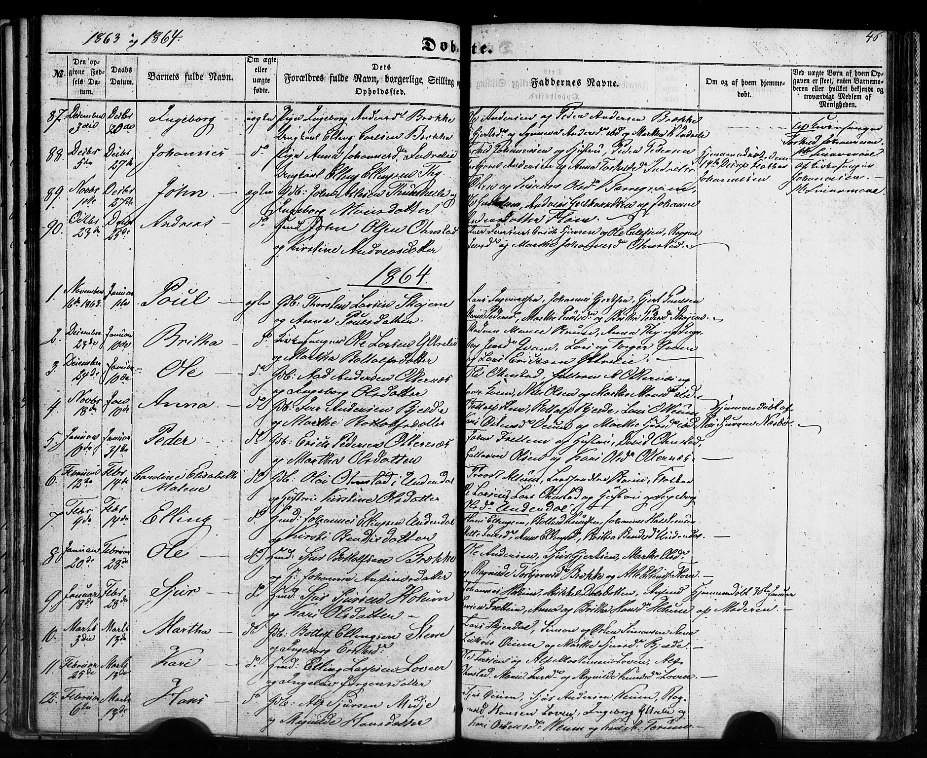 Aurland sokneprestembete, SAB/A-99937/H/Ha/Haa/L0008: Parish register (official) no. A 8, 1853-1879, p. 46
