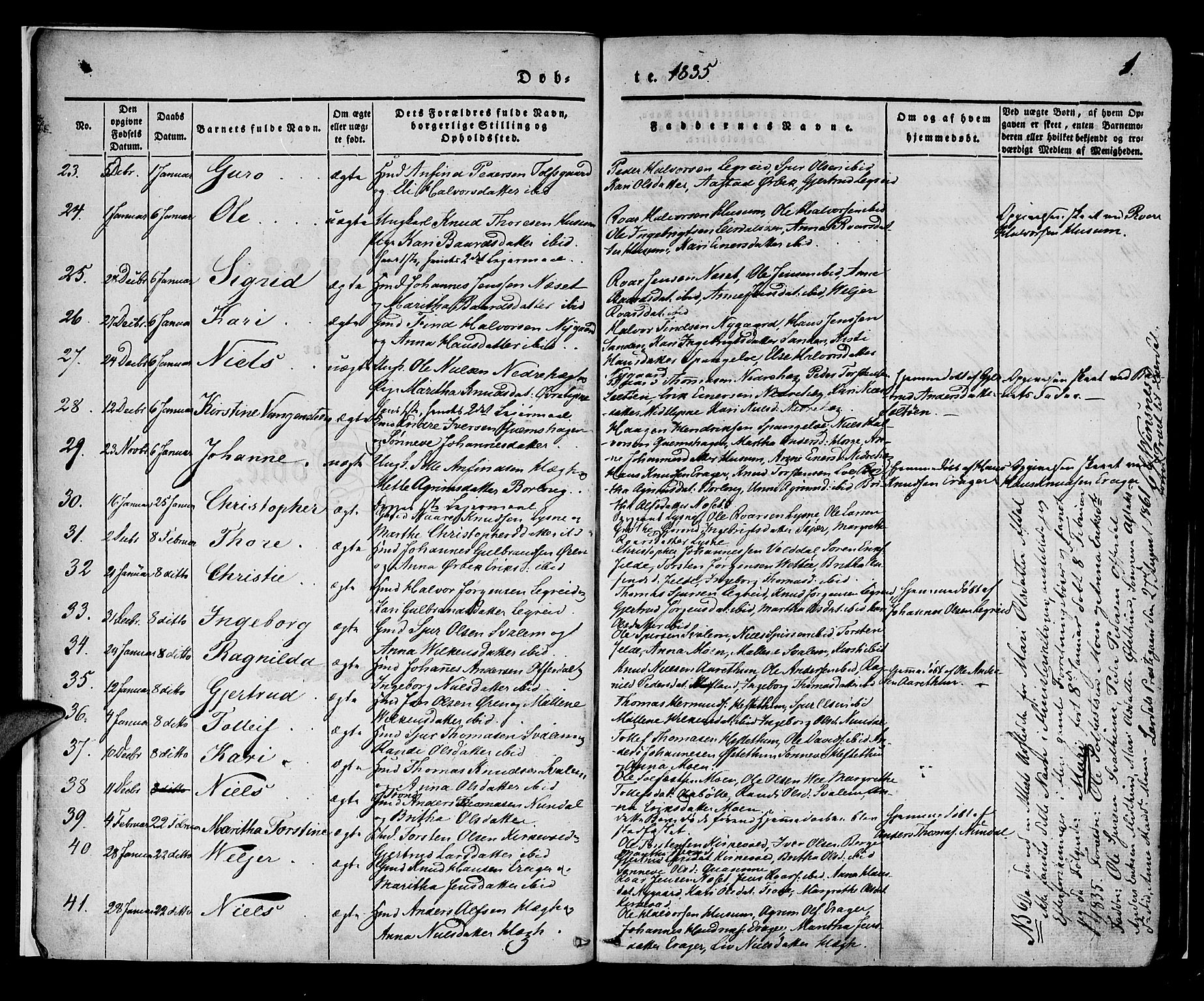 Lærdal sokneprestembete, SAB/A-81201: Parish register (official) no. A 6, 1835-1849, p. 1