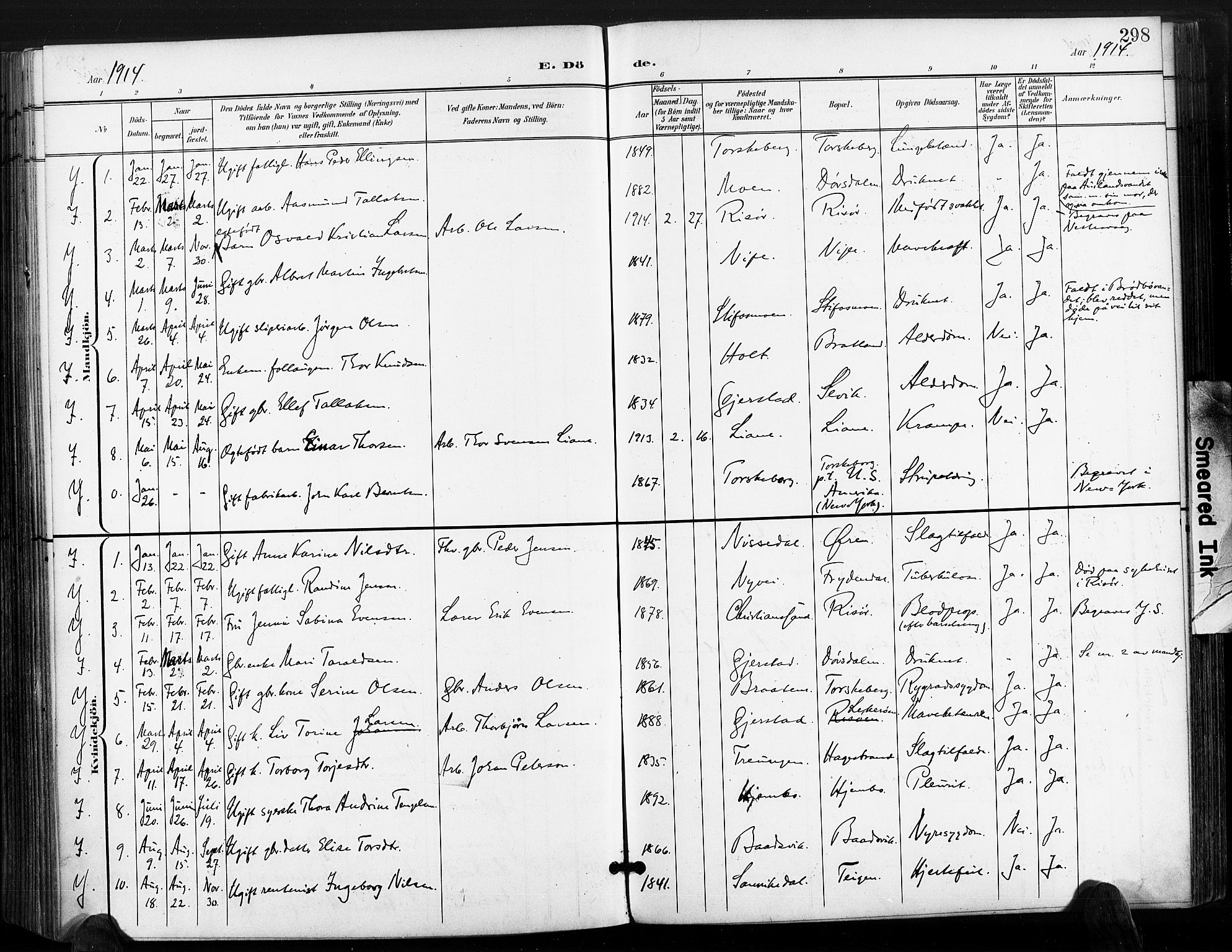 Søndeled sokneprestkontor, SAK/1111-0038/F/Fa/L0006: Parish register (official) no. A 6, 1900-1922, p. 298