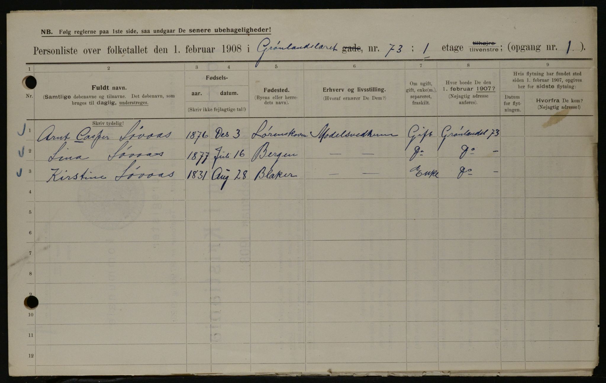 OBA, Municipal Census 1908 for Kristiania, 1908, p. 29154