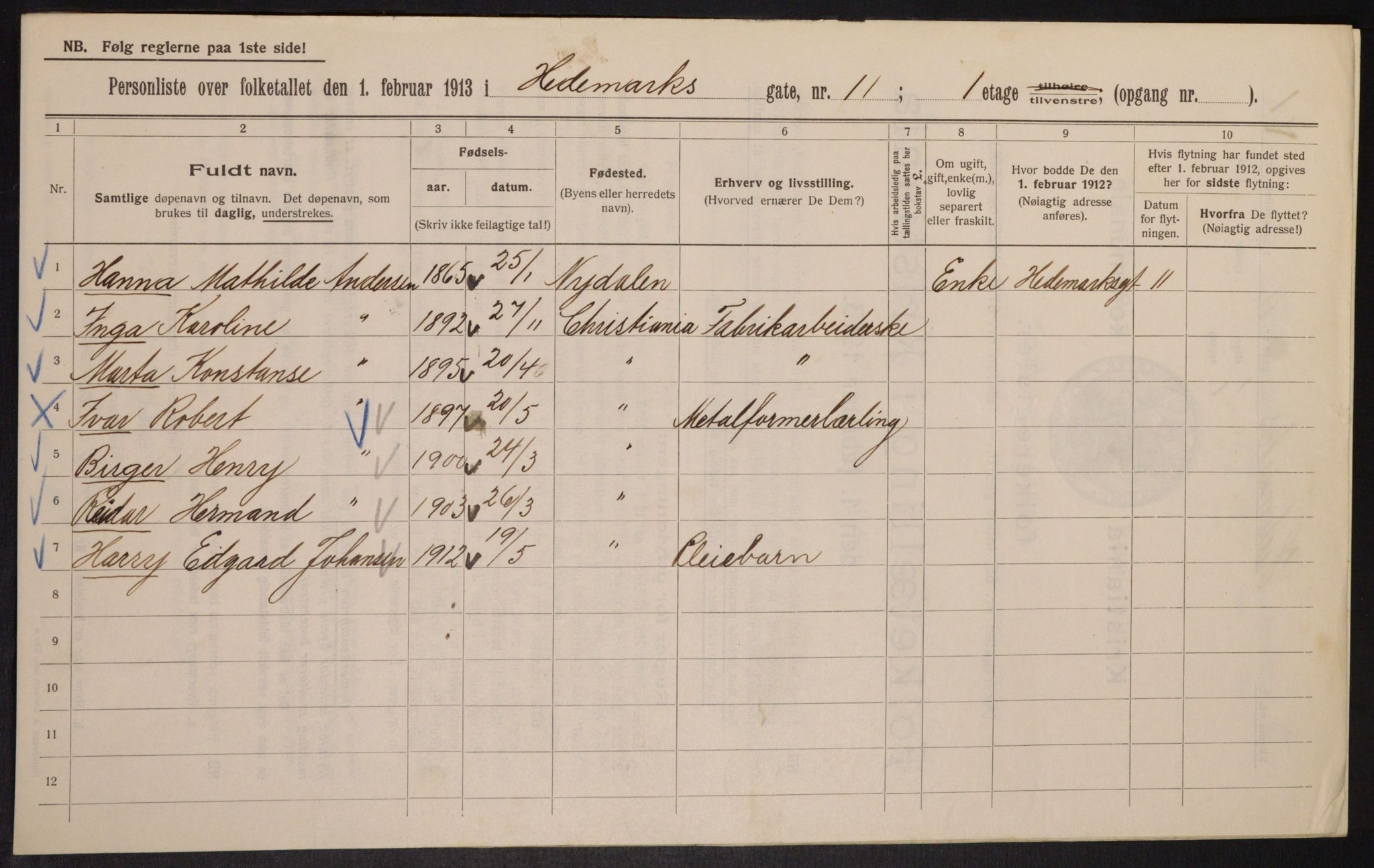 OBA, Municipal Census 1913 for Kristiania, 1913, p. 35990