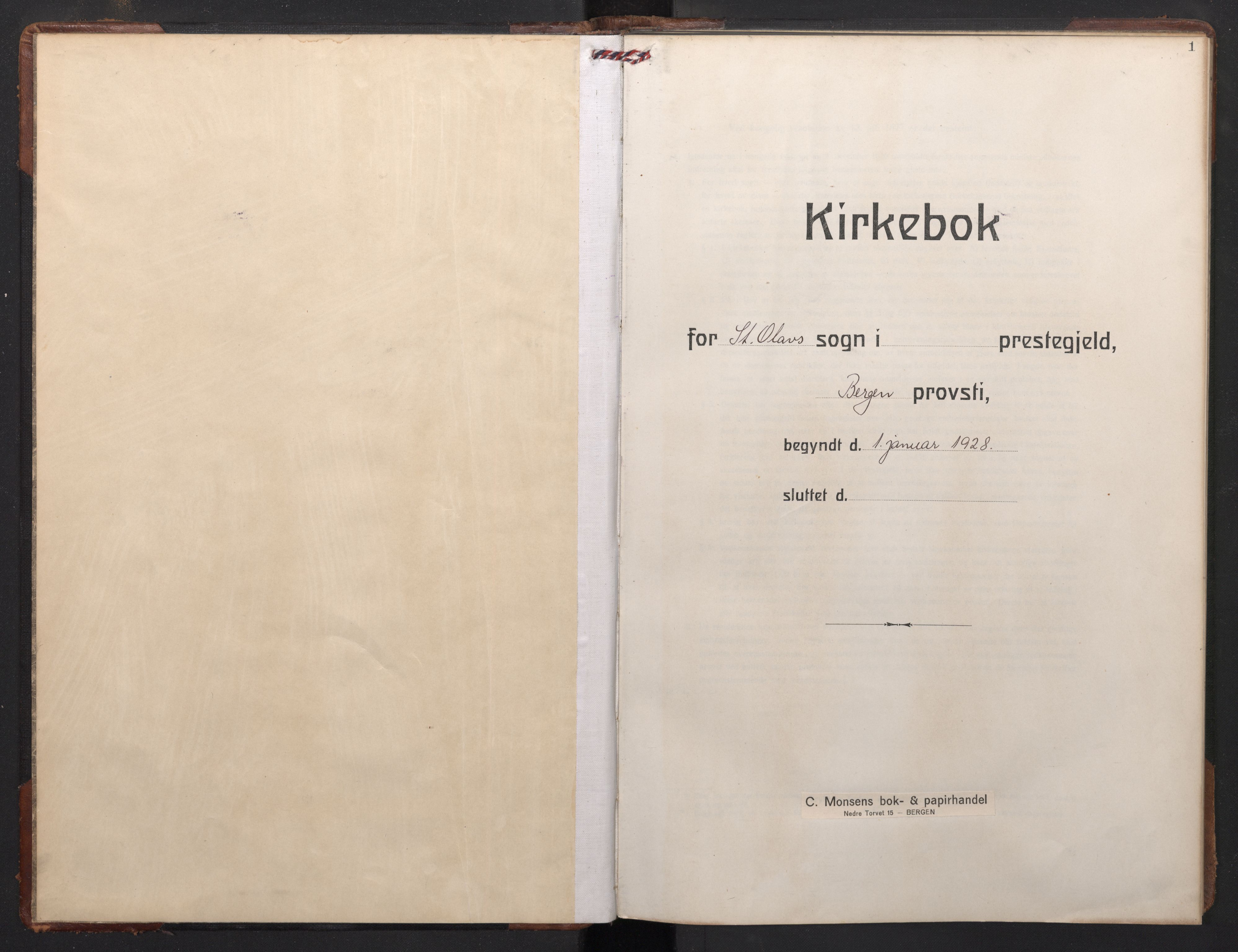 St. Olavs Sokneprestembete, SAB/A-78101/H/Hab: Parish register (copy) no. E 1, 1928-1980, p. 1