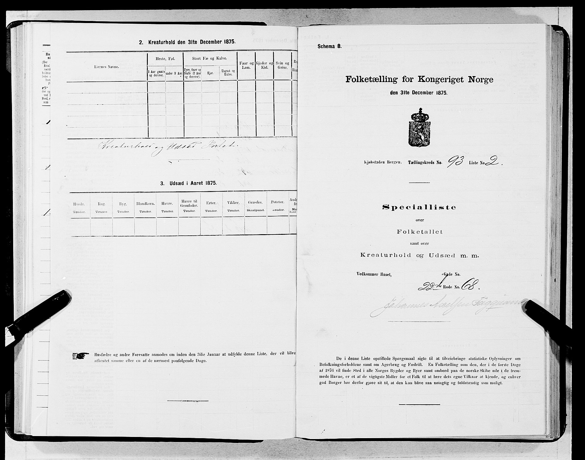 SAB, 1875 census for 1301 Bergen, 1875, p. 4999