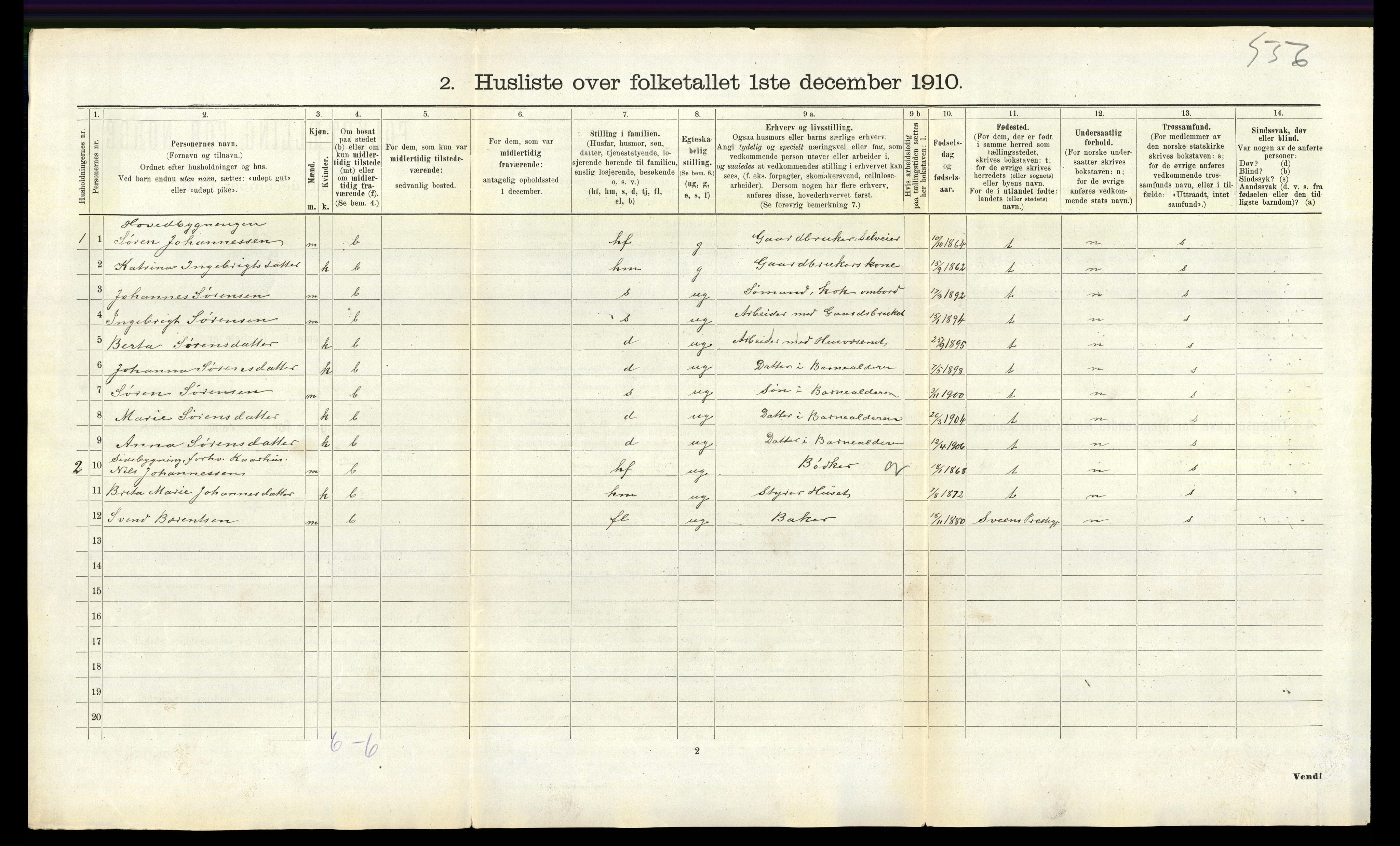 RA, 1910 census for Fjelberg, 1910, p. 614