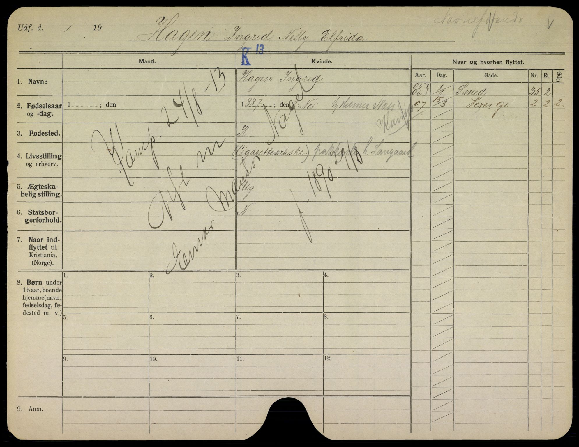 Oslo folkeregister, Registerkort, AV/SAO-A-11715/K/Kb/L0017: H - L, 1913