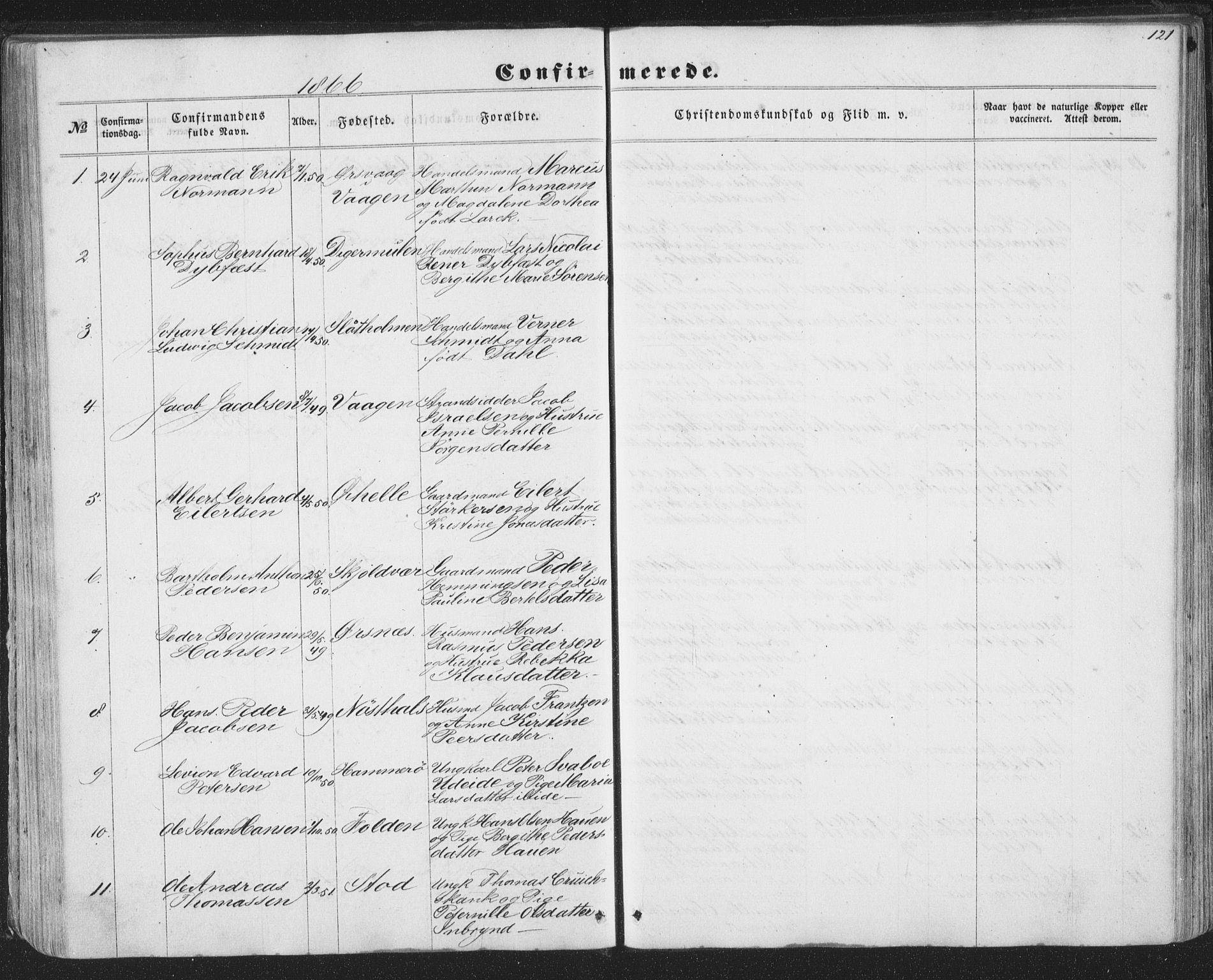 Ministerialprotokoller, klokkerbøker og fødselsregistre - Nordland, SAT/A-1459/874/L1073: Parish register (copy) no. 874C02, 1860-1870, p. 121