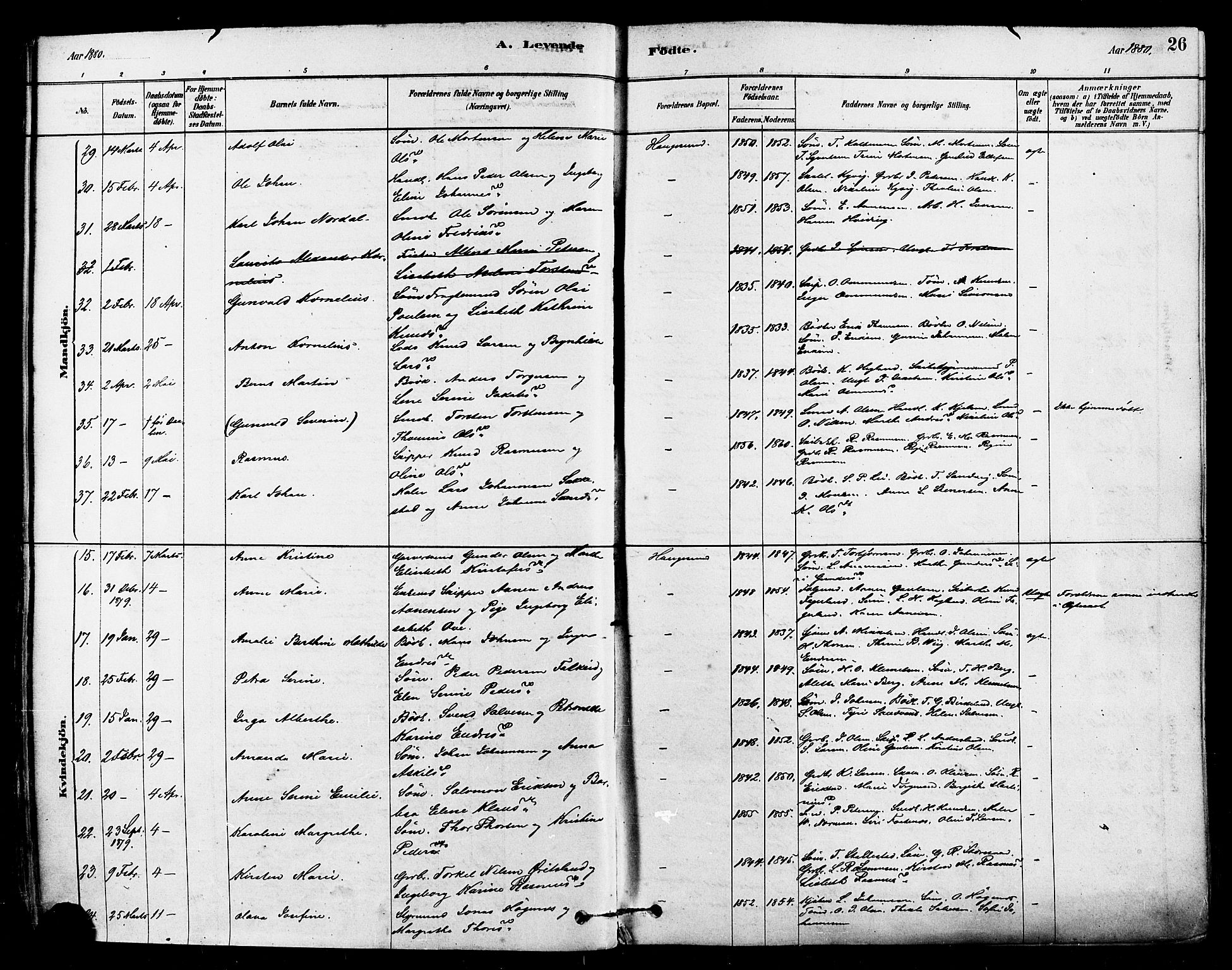 Haugesund sokneprestkontor, AV/SAST-A -101863/H/Ha/Haa/L0001: Parish register (official) no. A 1, 1878-1885, p. 26