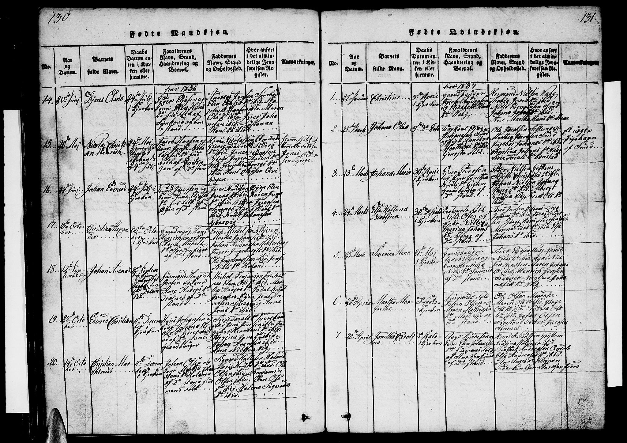Ministerialprotokoller, klokkerbøker og fødselsregistre - Nordland, SAT/A-1459/812/L0186: Parish register (copy) no. 812C04, 1820-1849, p. 130-131