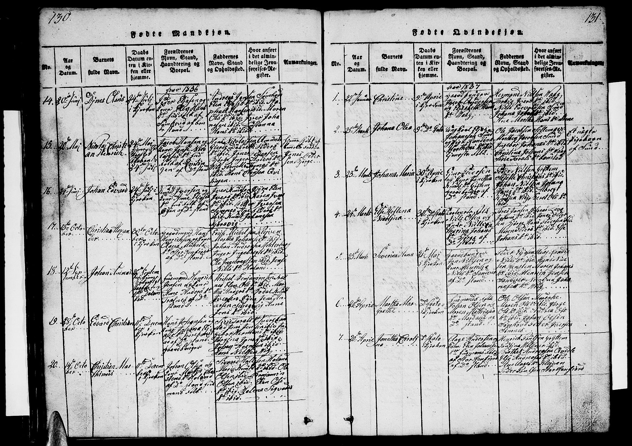 Ministerialprotokoller, klokkerbøker og fødselsregistre - Nordland, AV/SAT-A-1459/812/L0186: Parish register (copy) no. 812C04, 1820-1849, p. 130-131