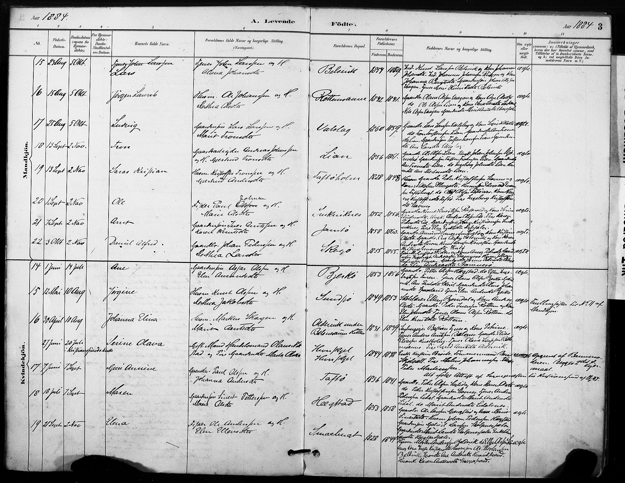 Ministerialprotokoller, klokkerbøker og fødselsregistre - Sør-Trøndelag, AV/SAT-A-1456/633/L0518: Parish register (official) no. 633A01, 1884-1906, p. 3