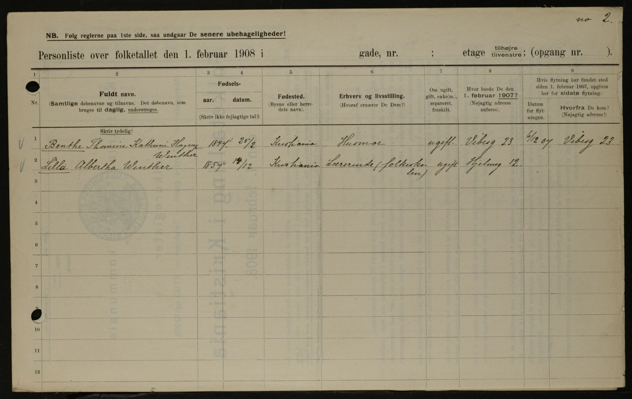 OBA, Municipal Census 1908 for Kristiania, 1908, p. 36187