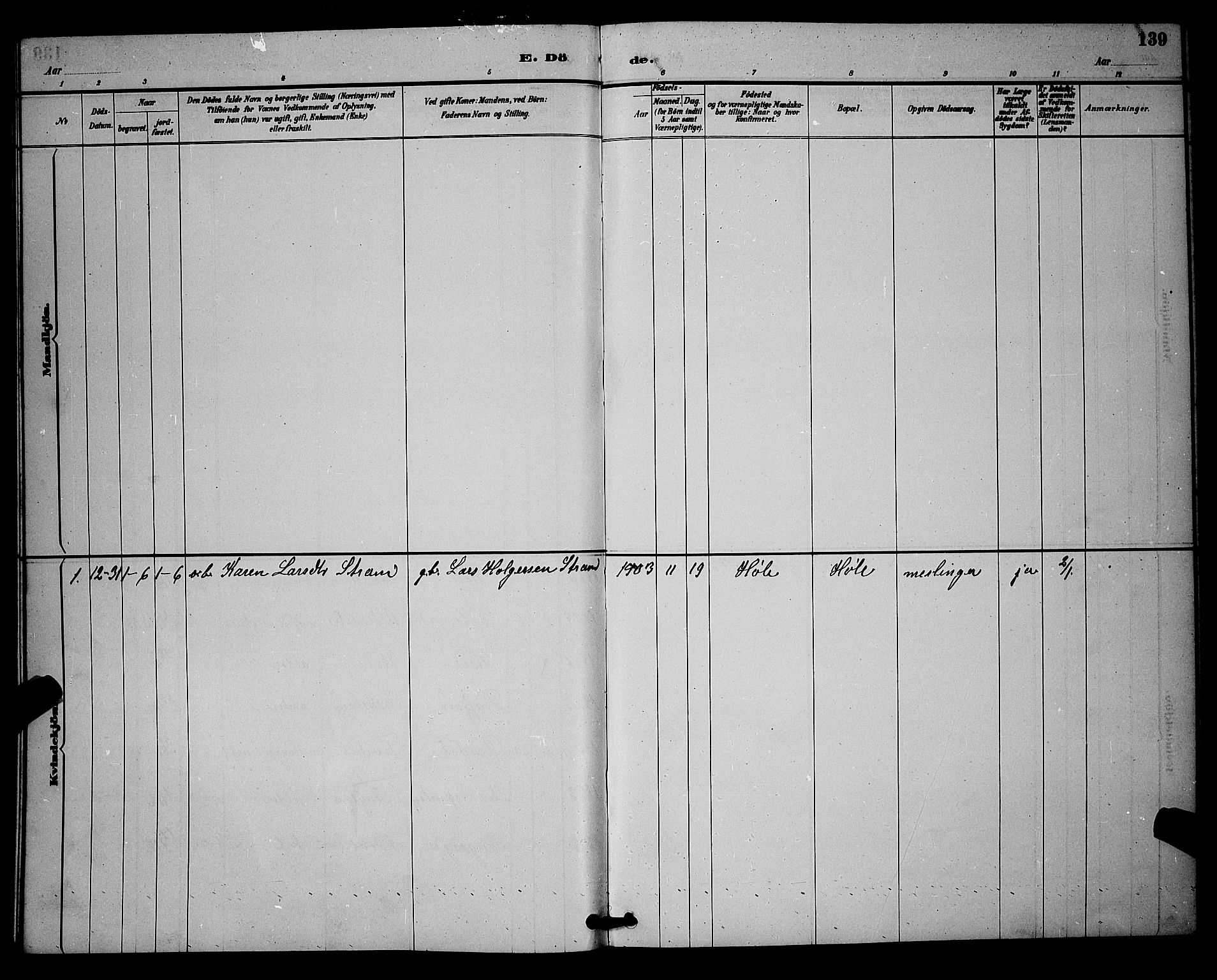 Høgsfjord sokneprestkontor, AV/SAST-A-101624/H/Ha/Hab/L0003: Parish register (copy) no. B 3, 1886-1905, p. 139