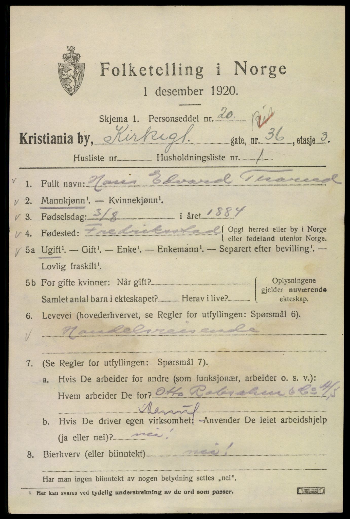 SAO, 1920 census for Kristiania, 1920, p. 337727